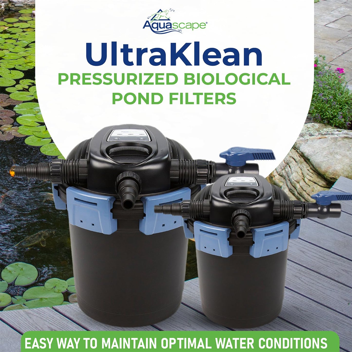 Aquascape 95053 UltraKlean 2000 Gallon Biological Pressure Filter with 14 Watt UV Clarifier Sterilizer for Pond Water Feature, 2,700 GPH Black