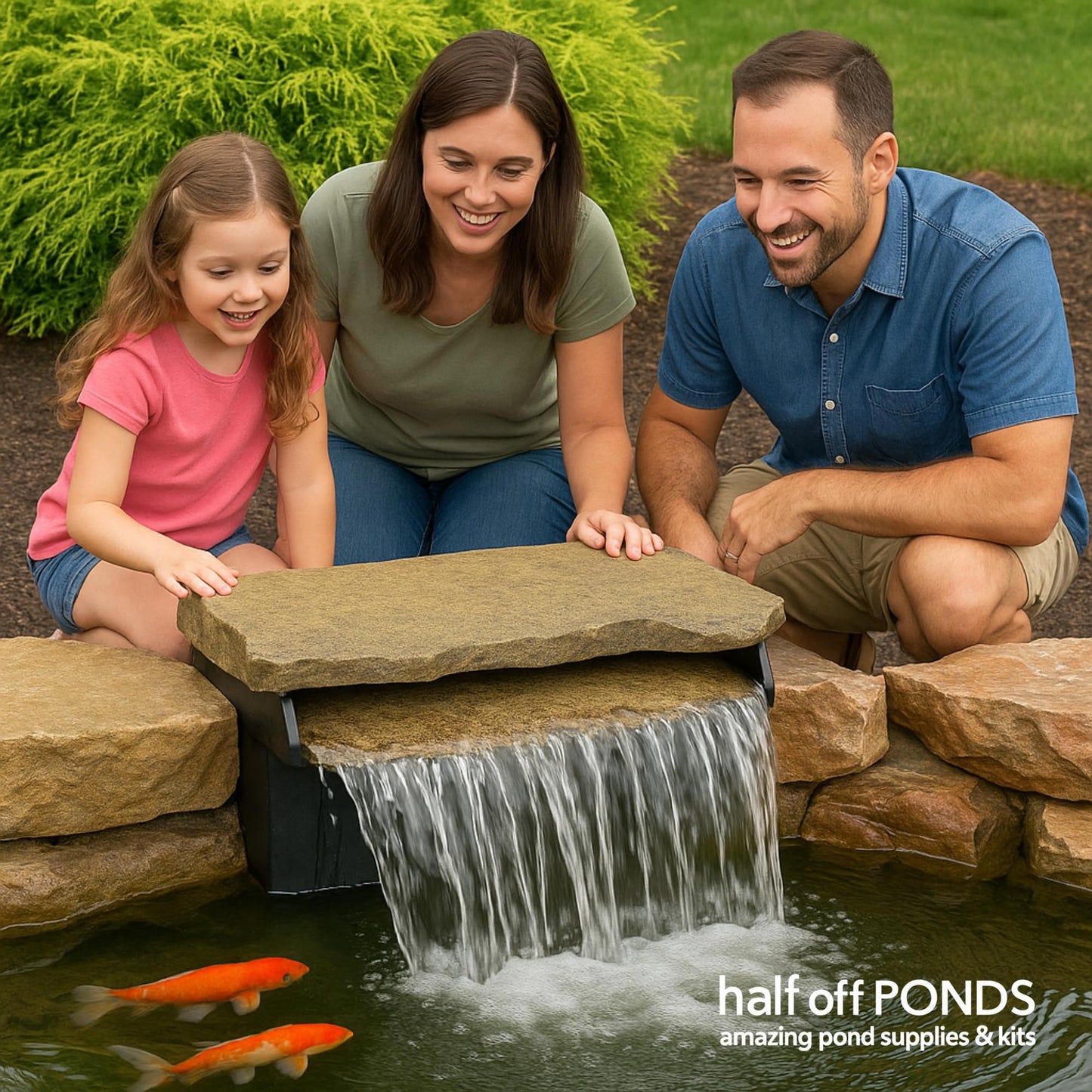 HALF OFF PONDS Filtering Waterfall Spillway Kit, 16-Inch Pond Waterfall Filter with Rock Lid and Lip, 2200 GPH Pump, 12.5 Foot Tubing, Outdoor Pond Filtering Waterfall System for Backyard Ponds