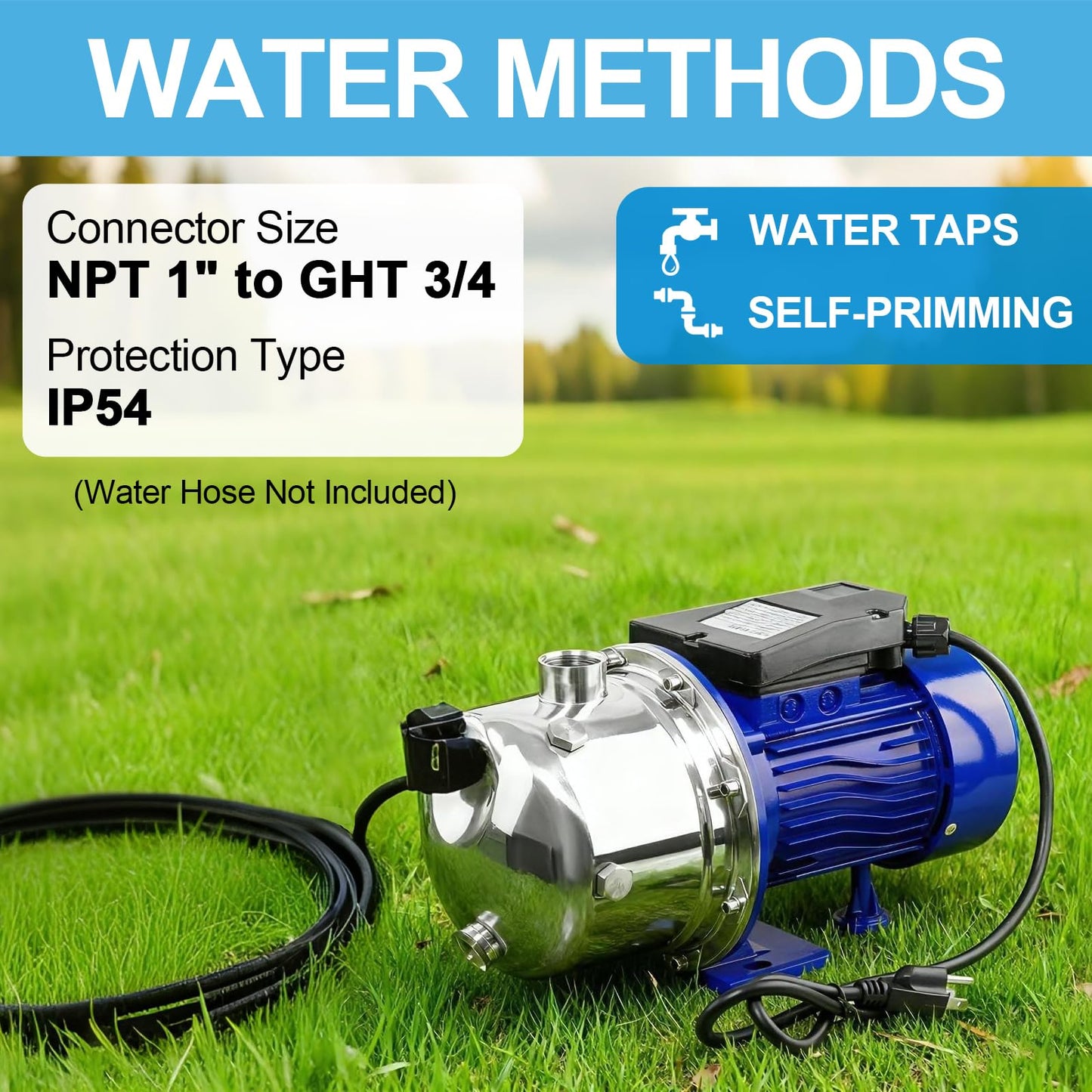 Rioflybee 1.5 HP Shallow Well Booster Pump, 115V 1320 GPH Self-Priming Automatic Booster Jet Pump with 160 FT Head, Stainless Steel Home Water Pressure Pump for Garden Lawn Farm