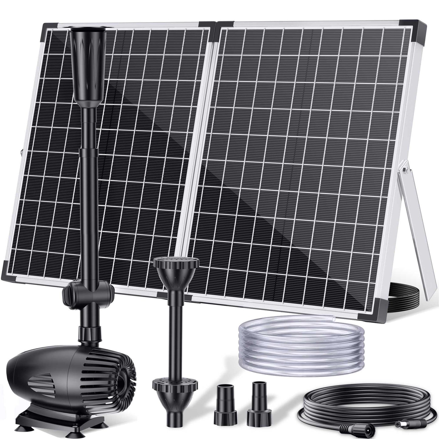 POPOSOAP 55W Solar Fountain Pump for Outdoor Pond, 480GPH Solar Pond Pump with Dry-Run Protection, Solar Powered Water Pump with PVC Tubing, 17Ft Cord for Ponds, Garden, Waterfall, Hydroponics