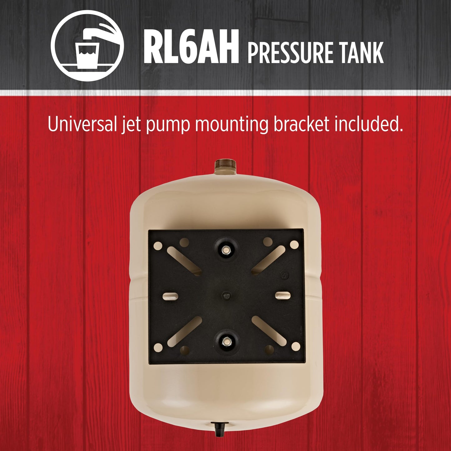 Red Lion RL6AH - 6-Gallon Horizontal Pre-Charged Pressure Tank with Pump Mounting Bracket and Thermoplastic Stand for Well Pumps, 3/4-Inch MNPT System Connection, Almond, 604629