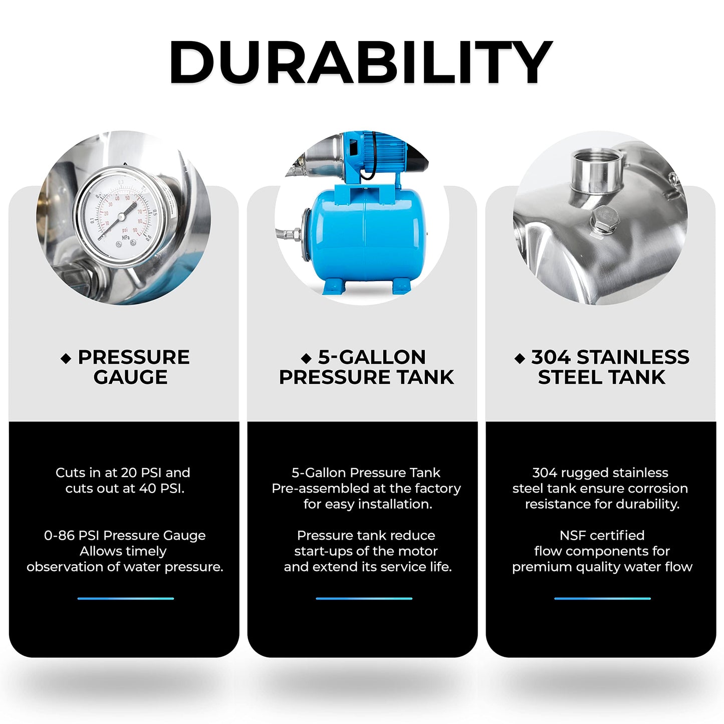 LEO Shallow Well Pump with Pressure Tank 1.5HP, Irrigation Jet Pump 1200 GPH Automatic Booster Sprinkler System,Stainless Steel Water Transfer Camp Pumps for Home, Garden, Lawn