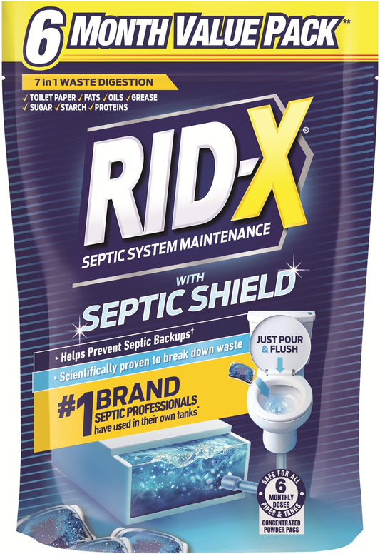 RID-X Septic Tank Treatment Pods – 6 Month Supply, Dual Action Enzymes and Bacteria to Break Down Waste & Prevent Backups