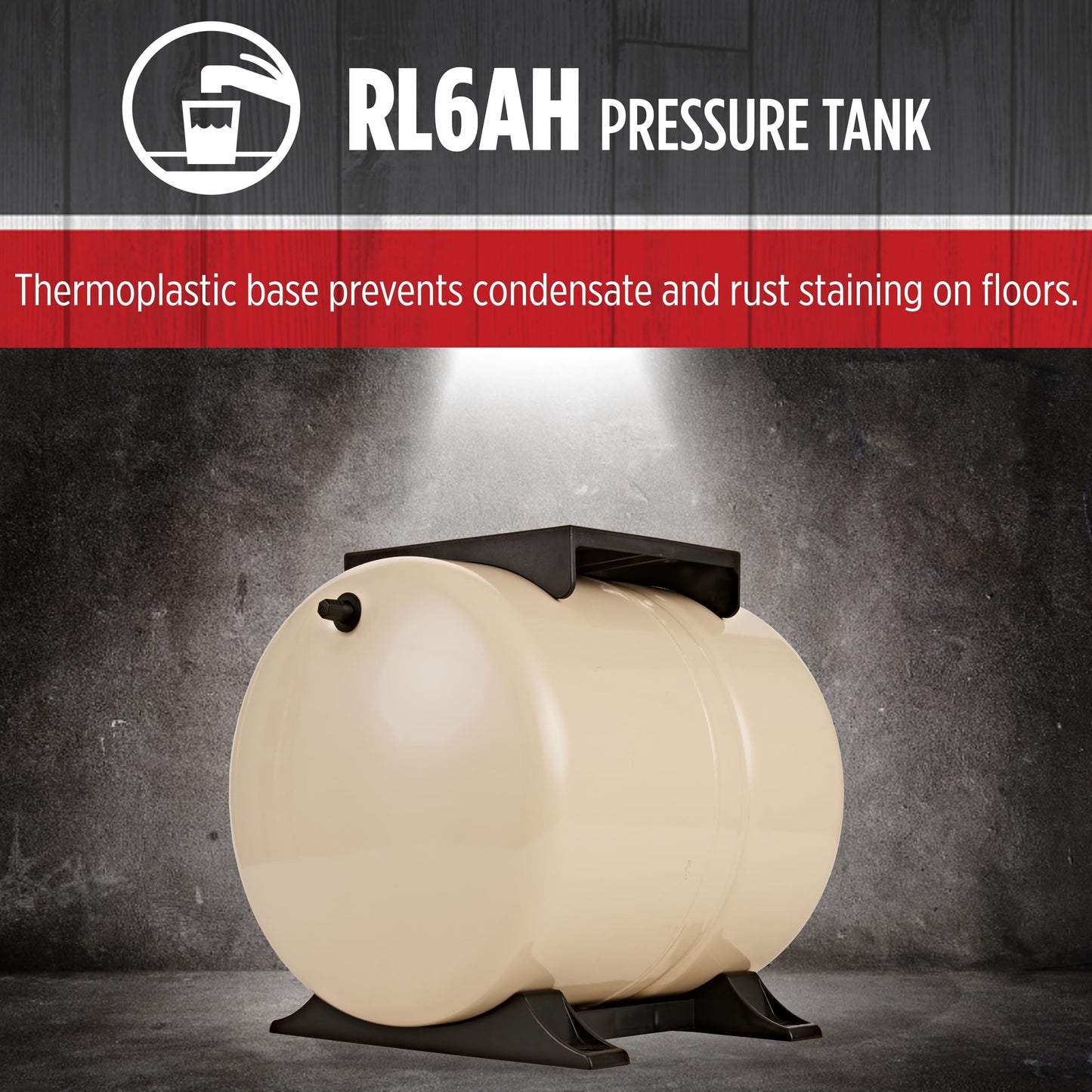 Red Lion RL6AH - 6-Gallon Horizontal Pre-Charged Pressure Tank with Pump Mounting Bracket and Thermoplastic Stand for Well Pumps, 3/4-Inch MNPT System Connection, Almond, 604629