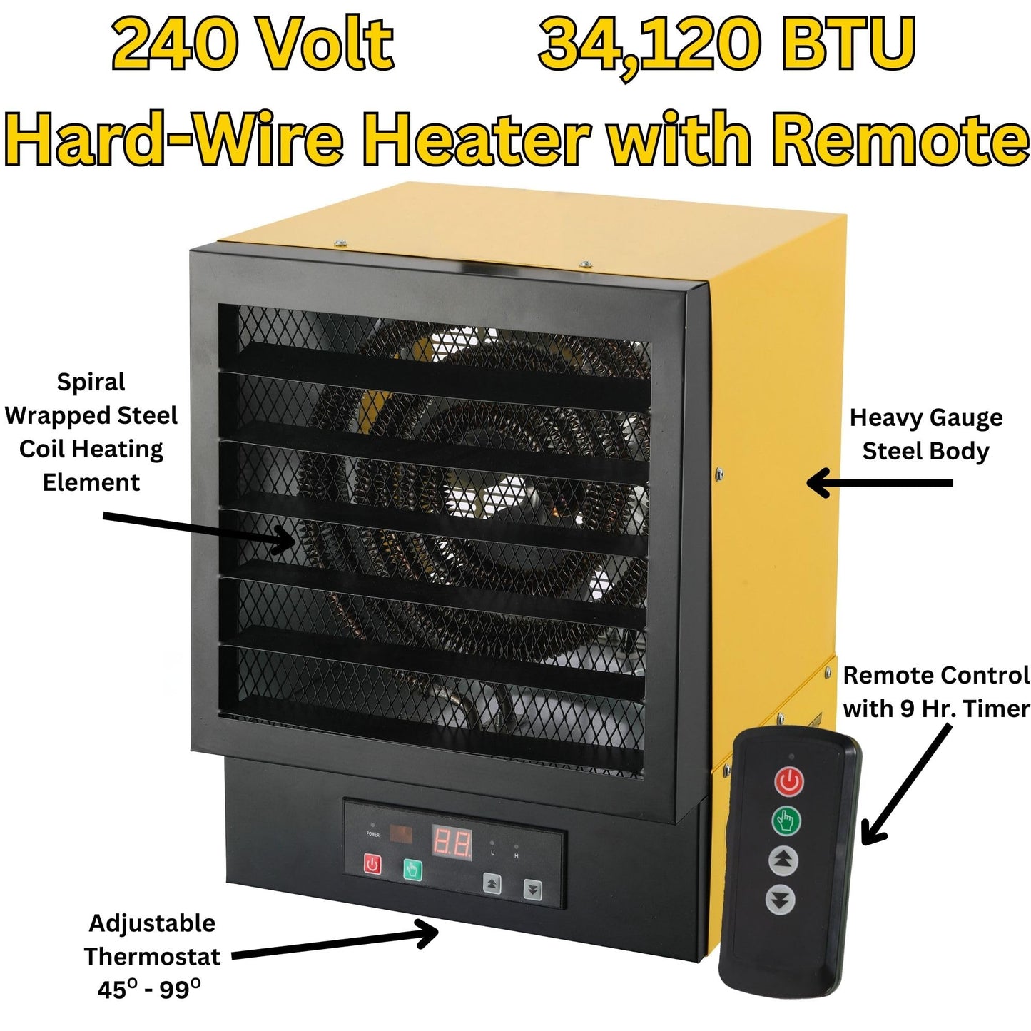 Dura Heat 240 Volt Hard-Wired Ceiling Mount Electric Garage Space Heater with Remote, 10,000 Watt, ECO System, Overheat Protection - Ideal for Garage & Workshop
