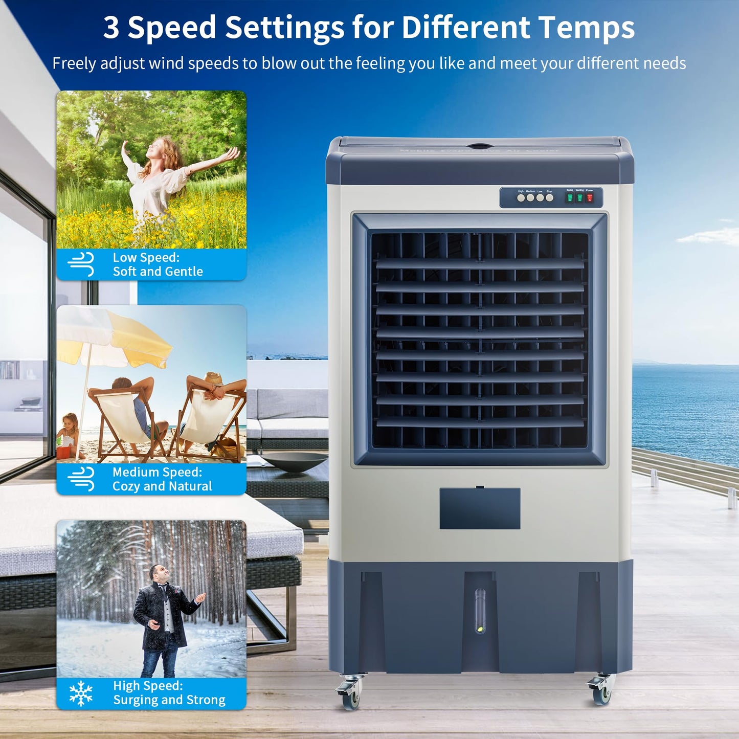 Uthfy 40" Swamp Cooler, 4800 CFM Evaporative Air Cooler with 10.6 Gallon Water Tank, Portable Outdoor Air Conditioner with 3 Ice Pack, 110° Oscillation, 3 Speed for Garage, Yard, Commercial Use