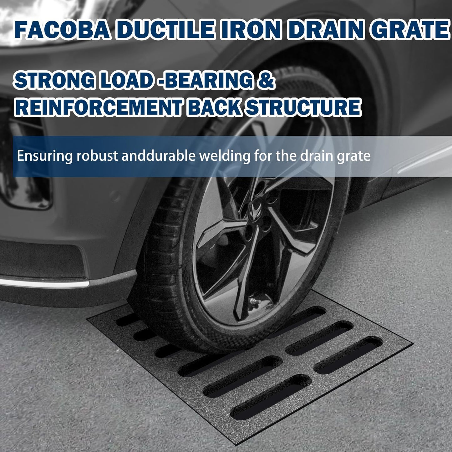 Cast Iron Drain Grate, 29.5in*17.7in Outdoor Drain Cover, B125 Class Ductile Iron Channel Drainage Grates, Heavy Duty Sewer Grate,Black Rectangle Drain Grate for Yard,Driveway,Concrete Floor.