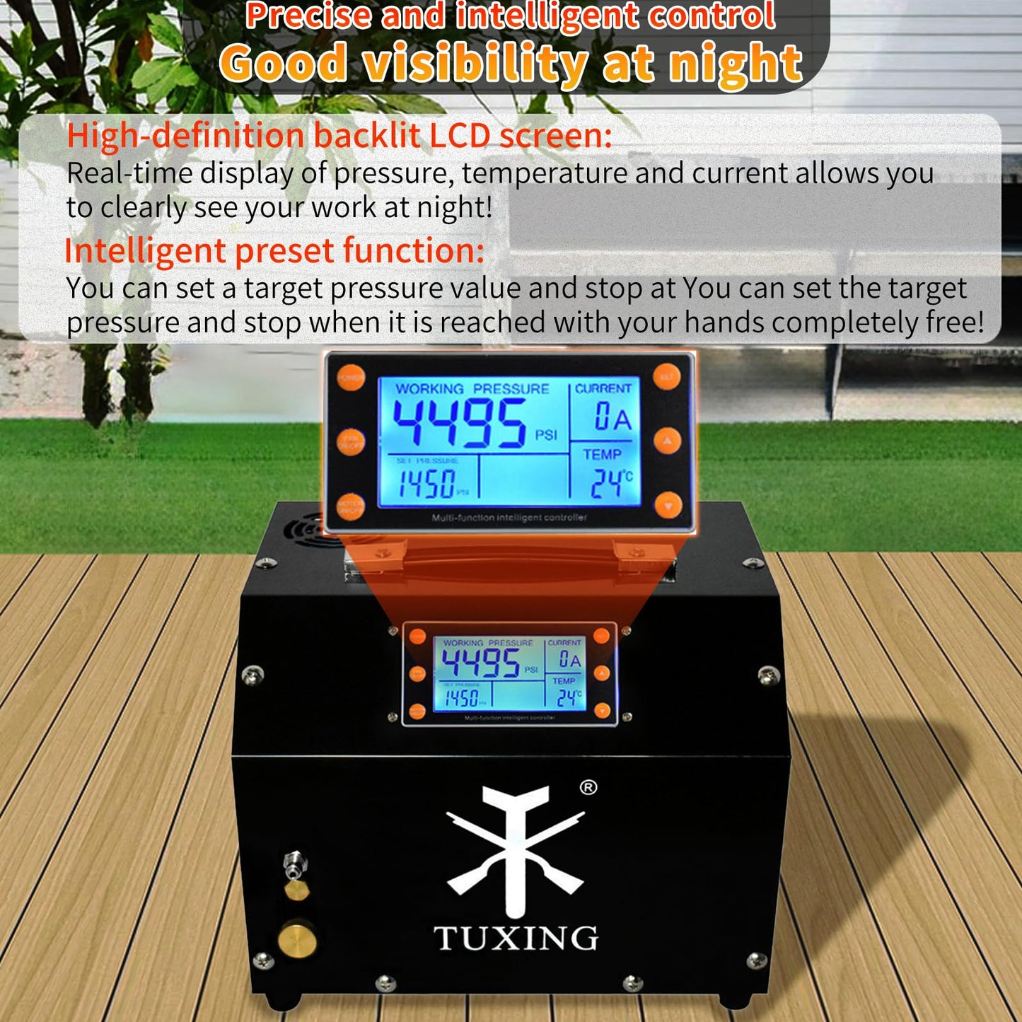 TUXING PCP Air Compressor 4500Psi, Auto-Stop High Pressure Compressor, Equipped with Water Cooling System, Scuba Diving Tank Pcp Air Rifles Charging 110V (‎TXET063)