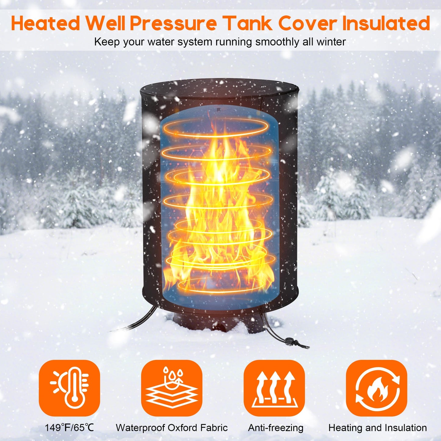 Aurelema Well Pressure Tank Heater Cover with Thermostat, Outdoor Insulated Heating Jacket with Temperature Controller and LED Display, Freeze Protection for Winter Water System (24" Diameter X 34" H)