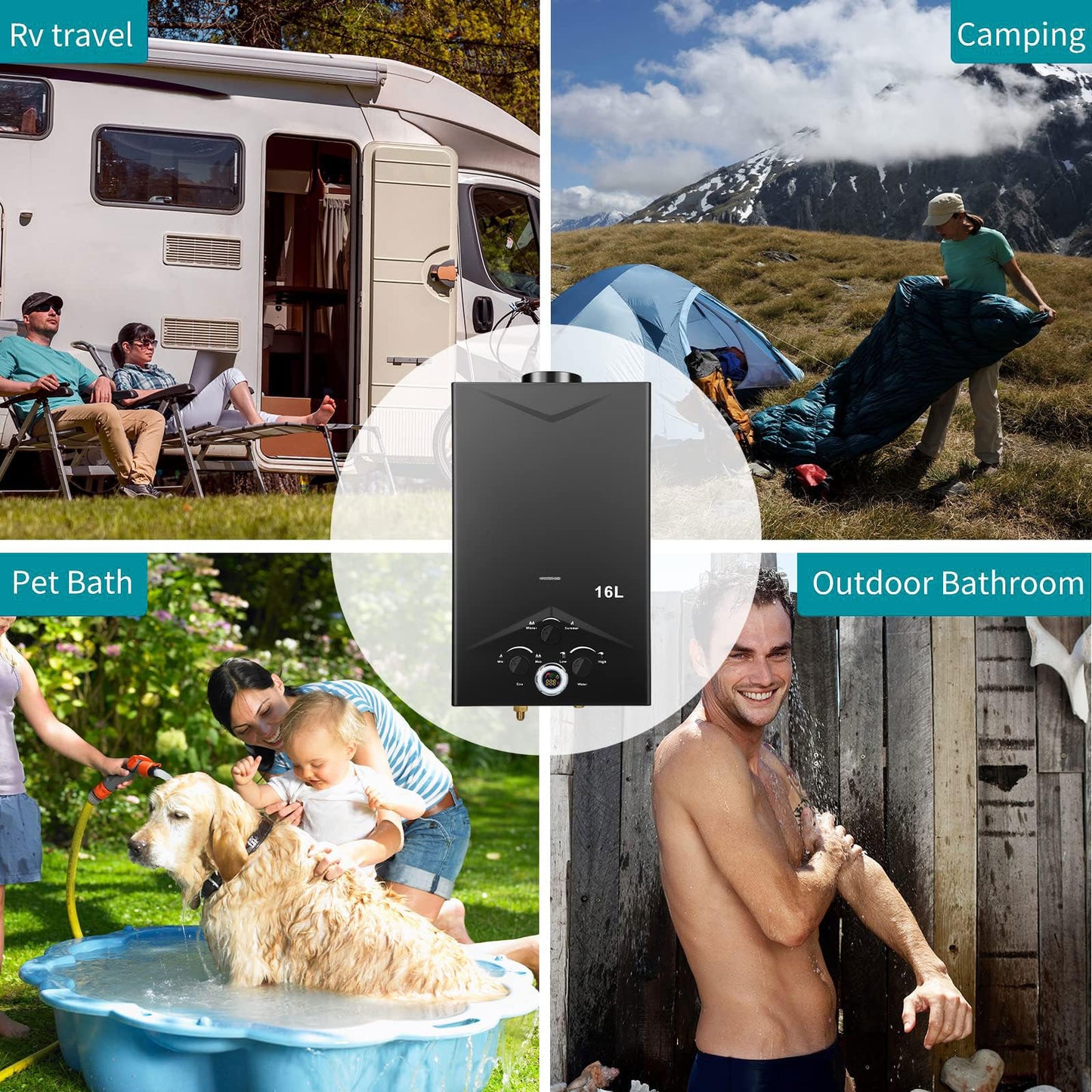 Tankless Water Heater 4.21GPM 16L Instant Propane Water Heater Outdoor Portable Gas Hot Water Heater with Digital Display & Multi-Protection for Camping Trips, Boat Cabins