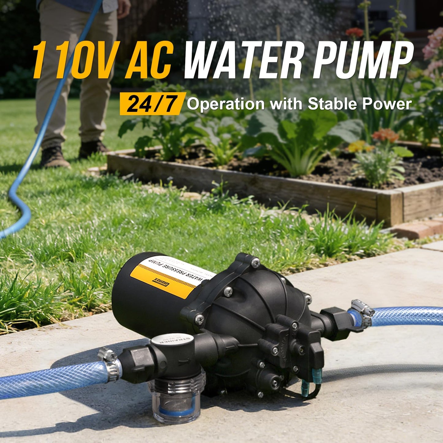 Gidrox 110V AC Water High Pressure Pump, 7.0 GPM 70 PSI Fresh Water Transfer Diaphragm Pump with Smart Pressure Switch, Self Priming Water Booster Pumps for House Garden Sprinkler Irrigation Faucet