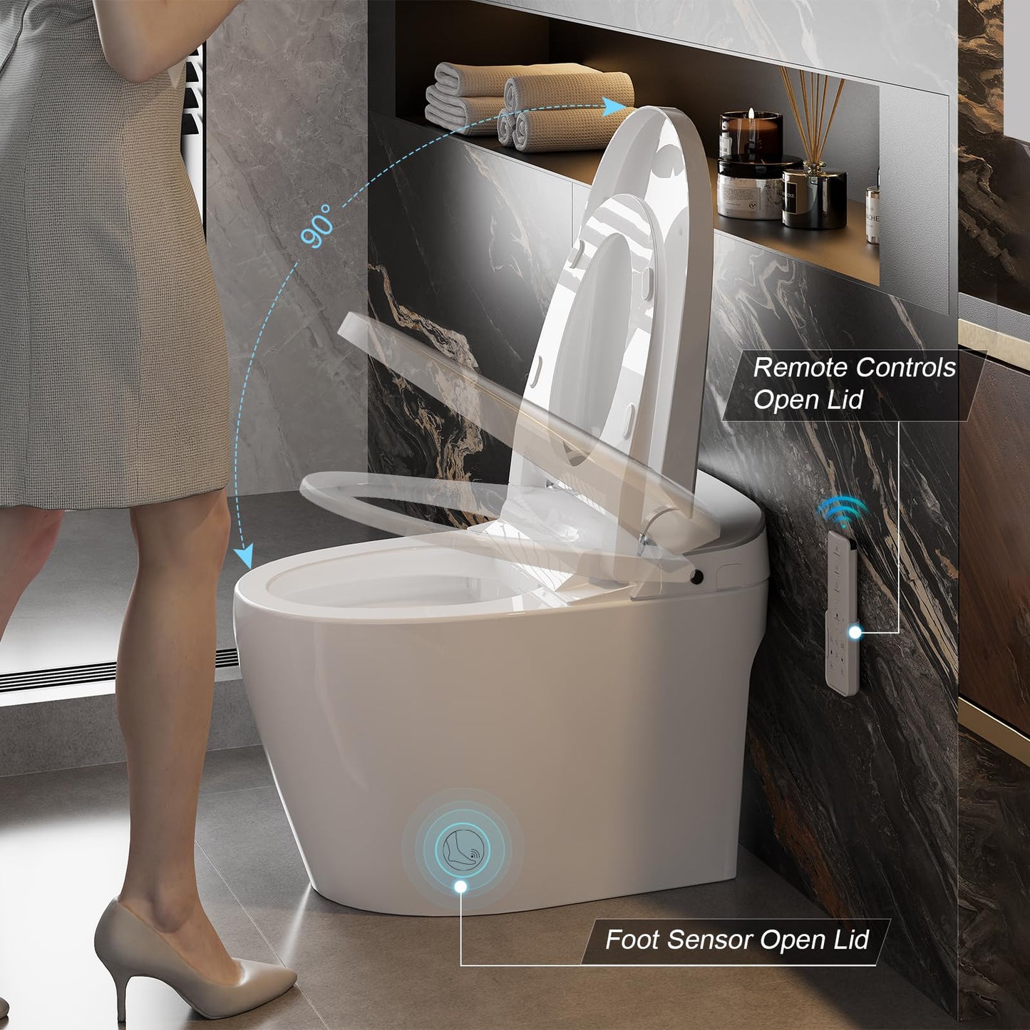 HAWKROWN Smart Toilet, Bidet Toilet with Pump Assisted,Auto Dual Flush, Foam Shield, Foot Sensor Operation, 12-Inch Rough-In, Heated Bidet Seat, Warm Water & Dryer LED Display & Night Light (ST-A01)