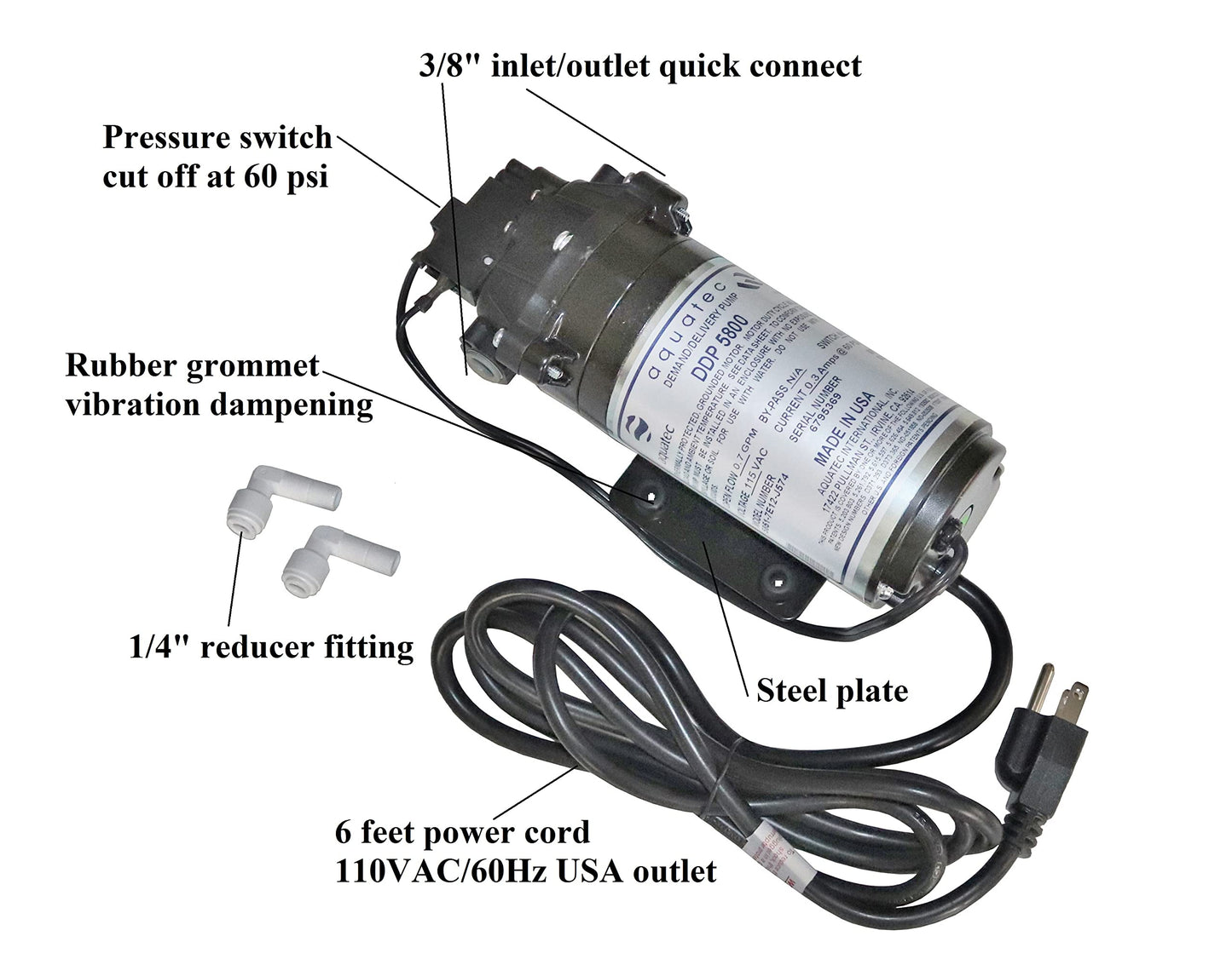 Aquatec 5851-7E12-J574 0.7 GPM 60 PSI 3/8 inch JG 115V Delivery/Demand Pump with Cord