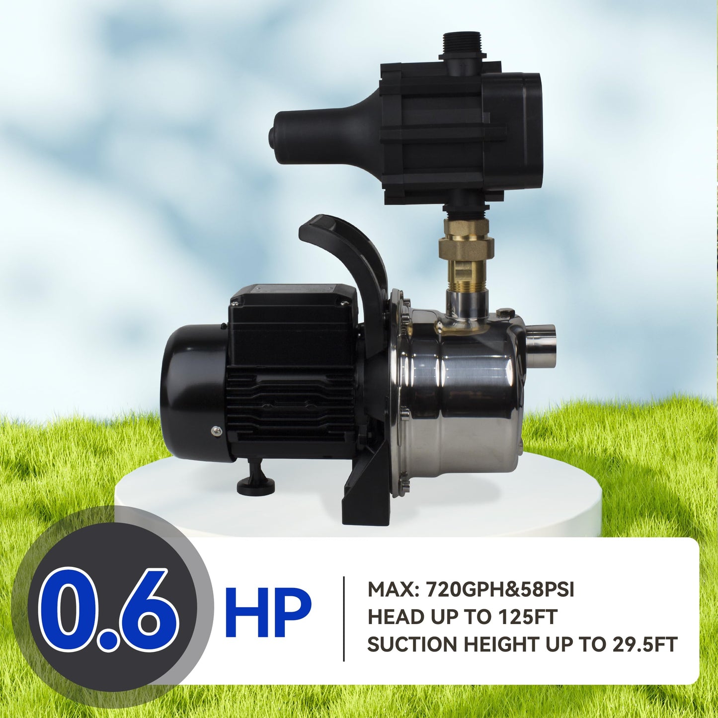 BACOENG Auto ON/OFF Stainless Steel Water Pressure Booster Pump w/Smart Controller for Tankless Water Supply Pressurization