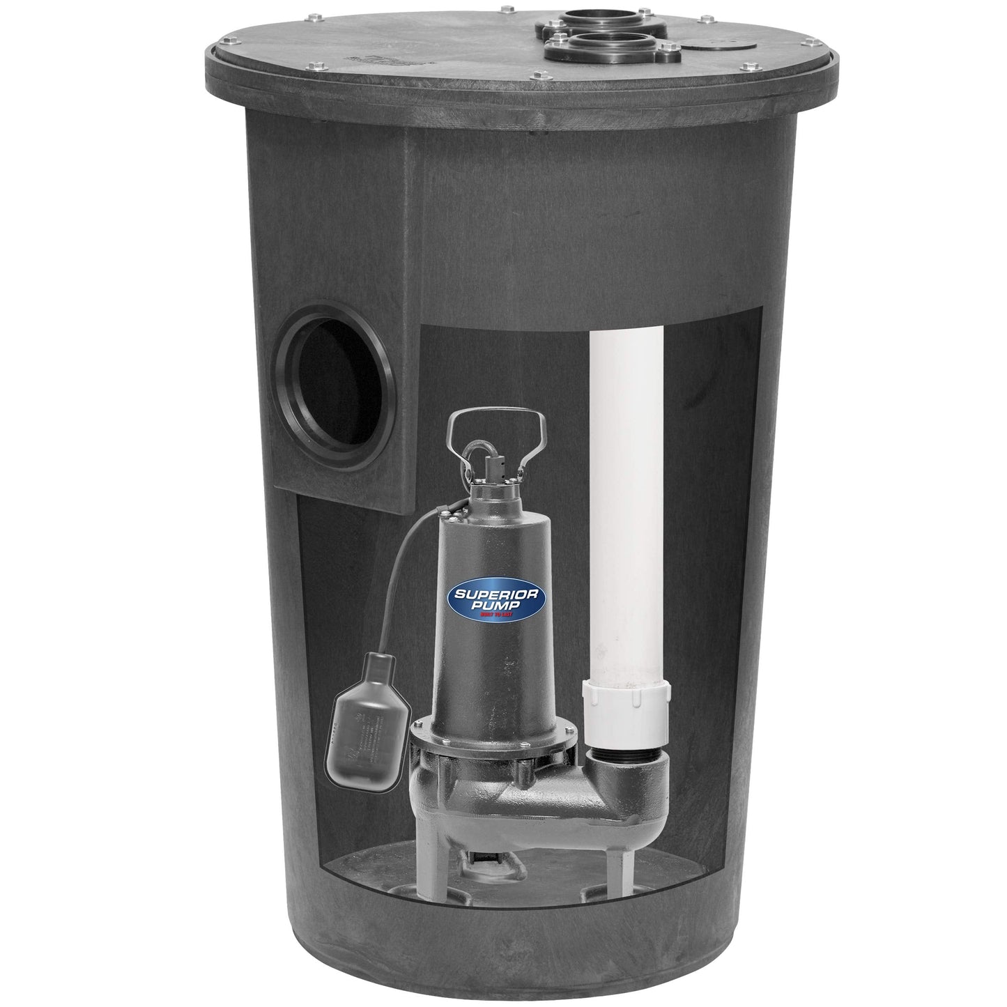 Superior Pump 93015-U Cast Iron Tethered Float Switch Sewage Pump with Basin Kit, 1/2 HP, Black & Eastman 2 Inch Slip Schedule 40 PVC Quarter Turn Ball Valve, Brass Plumbing Fitting, 20121