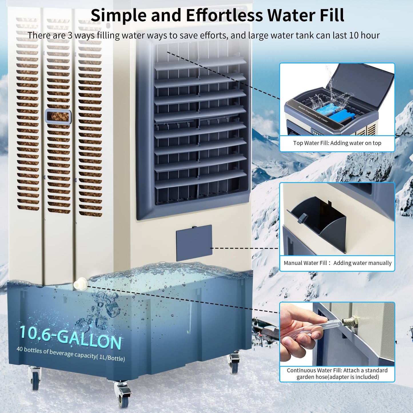 Uthfy 40" Swamp Cooler, 4800 CFM Evaporative Air Cooler with 10.6 Gallon Water Tank, Portable Outdoor Air Conditioner with 3 Ice Pack, 110° Oscillation, 3 Speed for Garage, Yard, Commercial Use