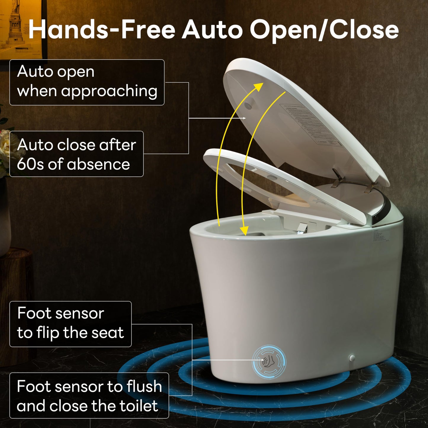 CANEST Smart Toilet with Bidet Built in, Elongated Bidet Toilet with Tank, 1000g MaP Flushing, ADA Comfort Height, Auto Open Close, Auto Temperature Control Heated Seat, Blackout Flush(TC-500PRO)