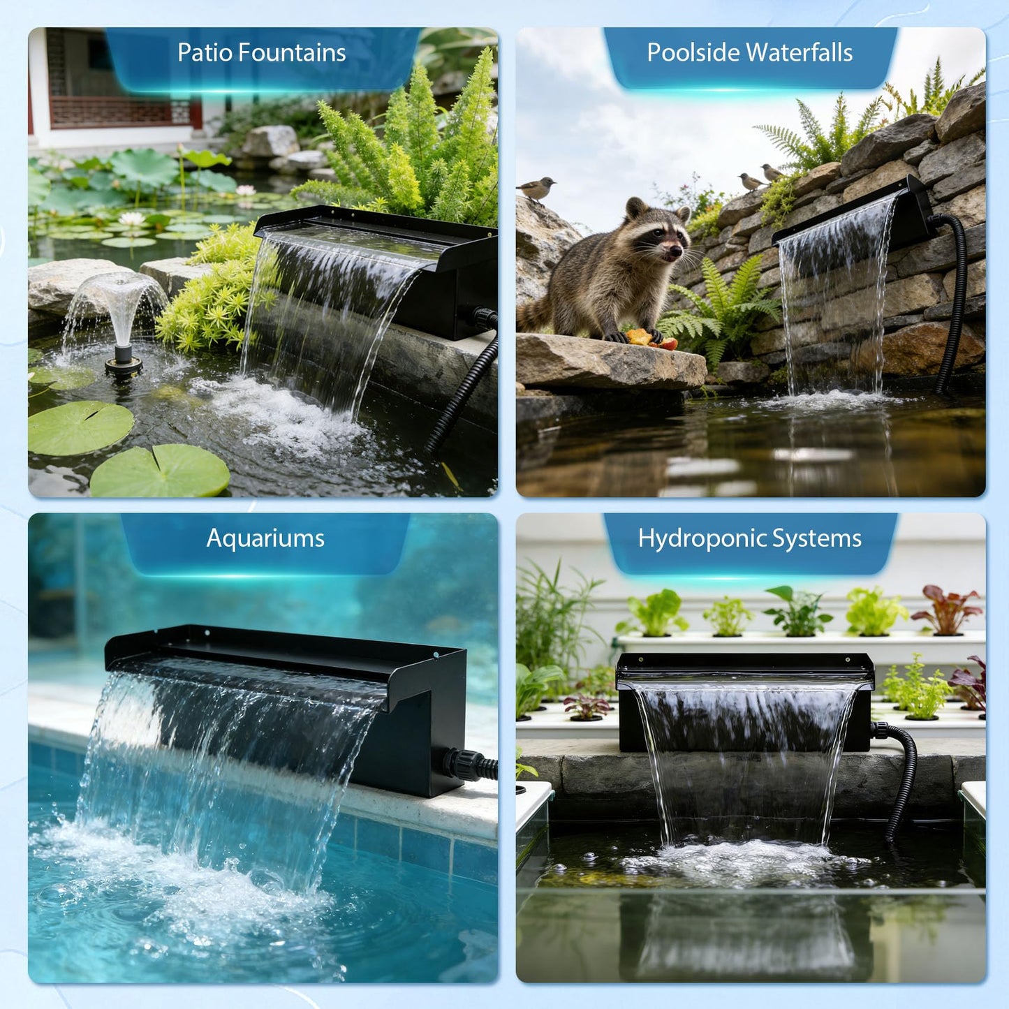 16 Inch Pond Spillway Waterfall Kit with 930GPH Pump, for Up to 6000 Gallon Ponds, Garden Patio Outdoor Water Feature,Waterfall for Pond(3-Year Warranty)