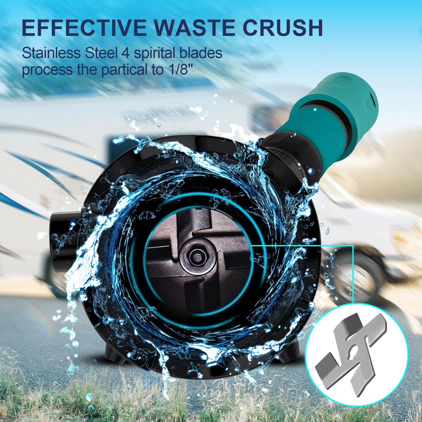 RV Macerator Pump 12V, 12GPM RV Waste Water Pump Self-Priming Sewer Pump with Garden Hose Discharge Port, Quick Release Sewage Pump with 10FT Tubing