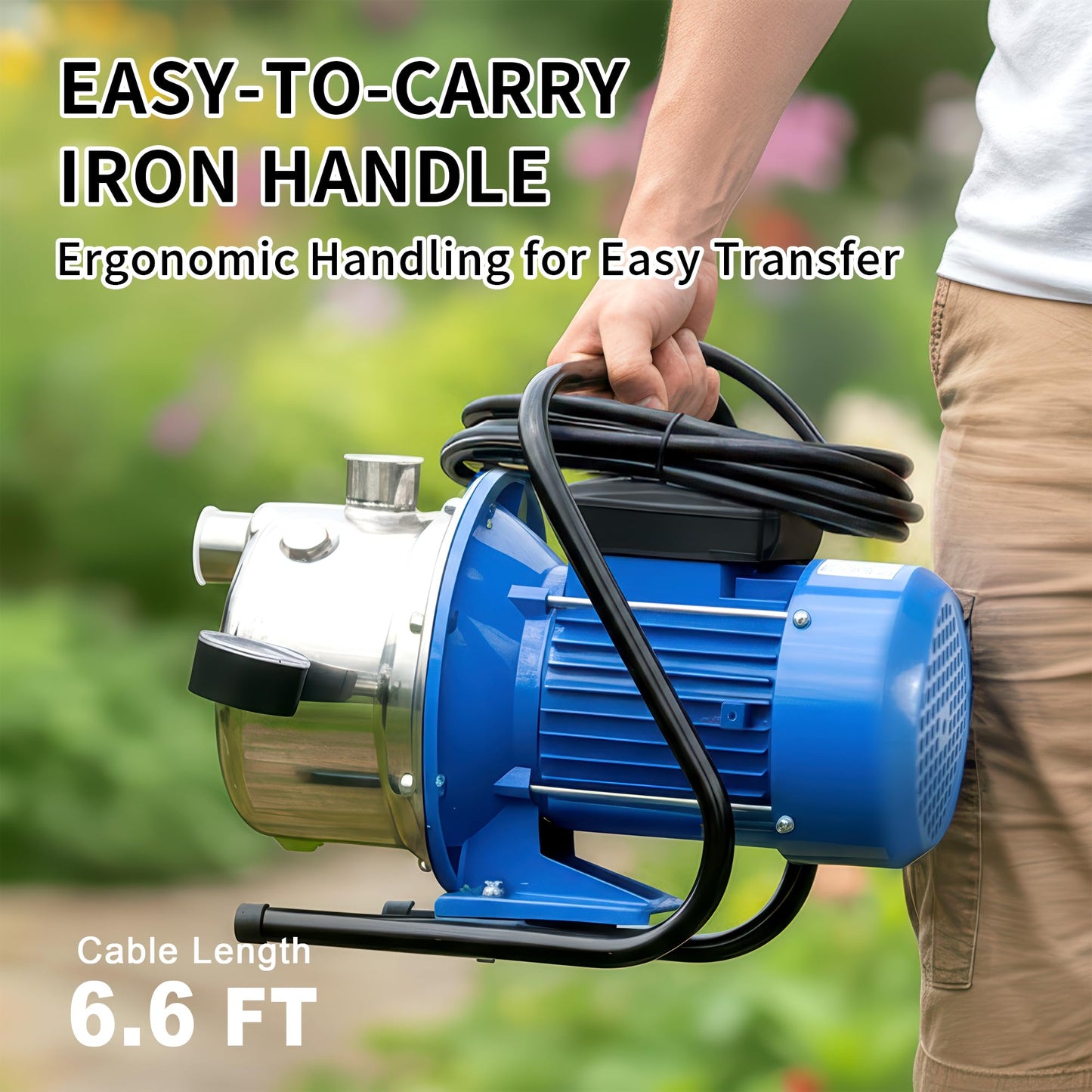 FOTING 1.6HP Shallow Well Pump, 1600GPH Jet Pumps Garden Pump, Water Transfer Draining Irrigation Pumps, Water Booster Jet Pump Stainless Steel for Home Garden Lawn Farm