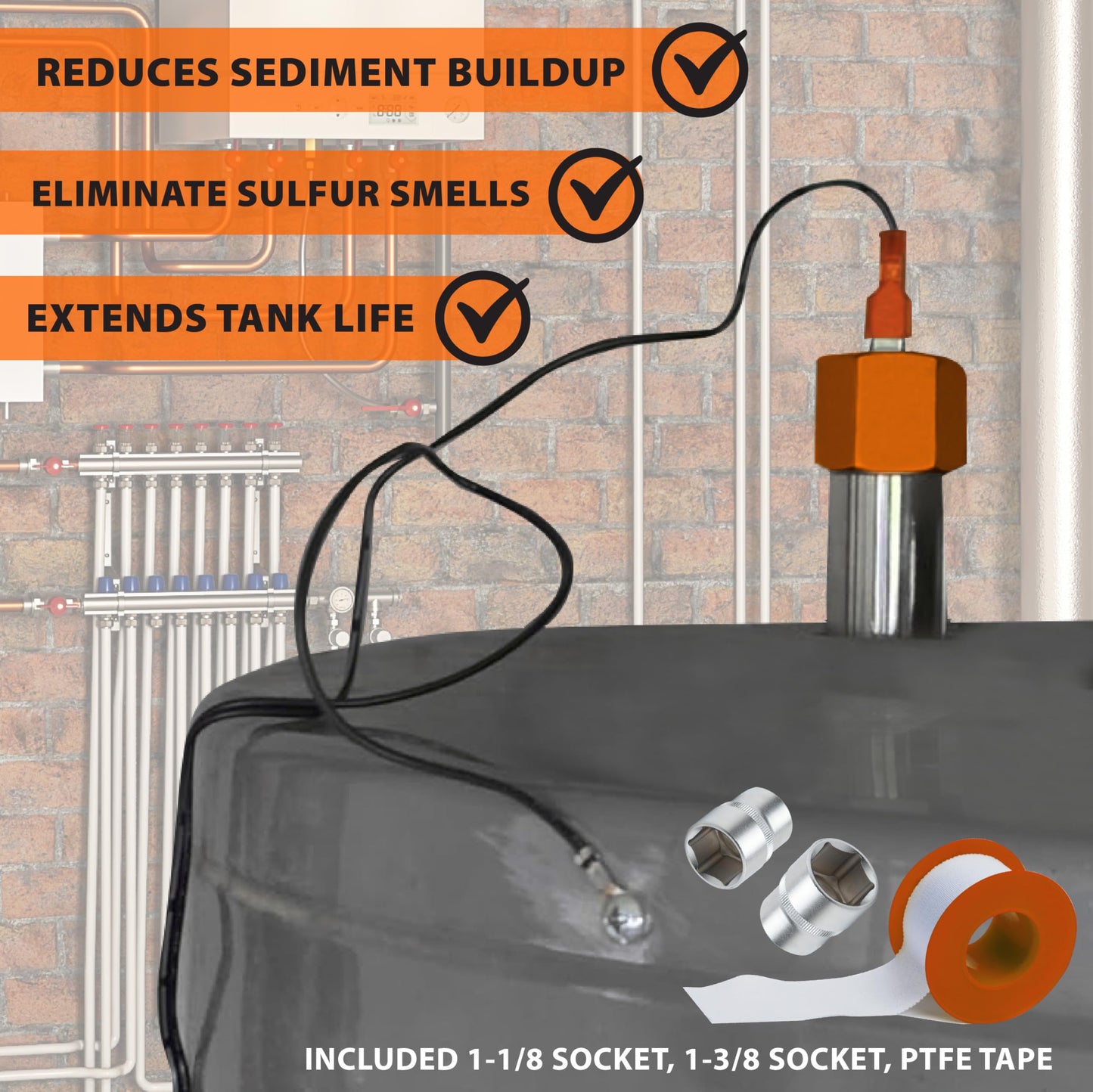 Powered Titanium Anode Rod Kit for Water Heater 40-89 Gallon with Flush and Descale Maintenance Kit, Not for Bradford White, Replace your Anode Rod and Flush your System Remove Scale and Sediment