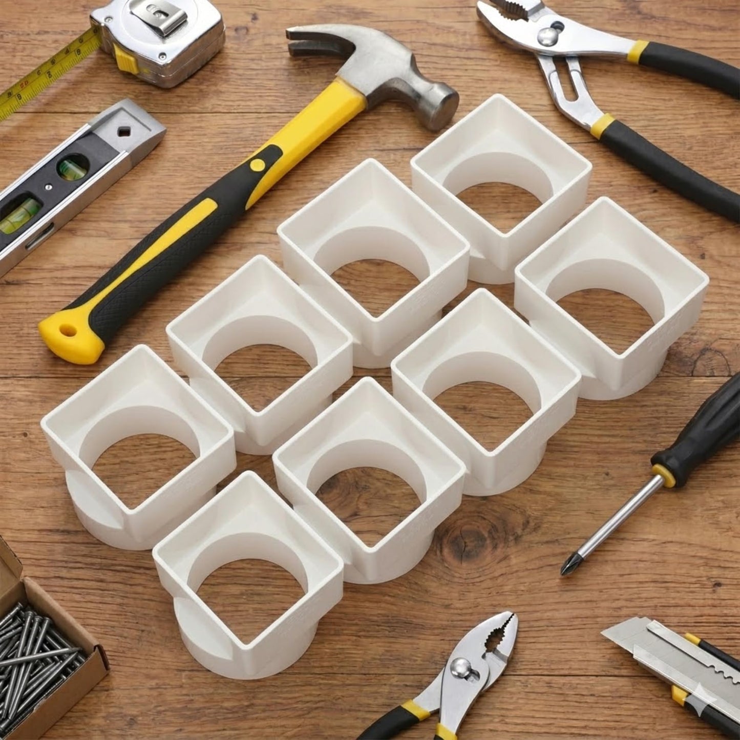 Sosation 8 Pcs 2"x3"x4" PVC Offset Downspout Drainage Adapter, Connects 2" X3" Downspout to 4" Round Sewer and Drain Pipe, Hub/spigot End, Universal Design to Fit All Types of 4" Round Drain Pipe Tile