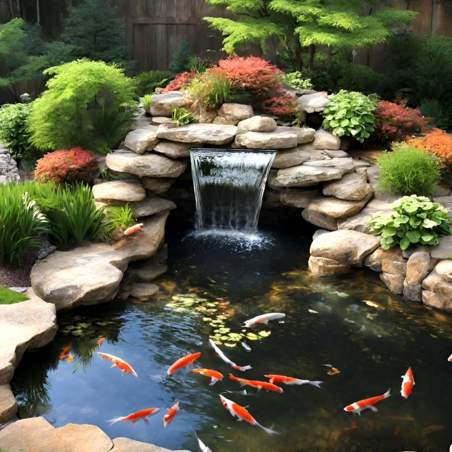 NFESOLAR Pond Waterfall Spillway Kit for Outdoor Pond up to 2000 Gallons, Includes 12.2" W Stainless Steel Pond Waterfall Box, 660GPH Ultra-Quiet Water Pump, Pond Filter Box