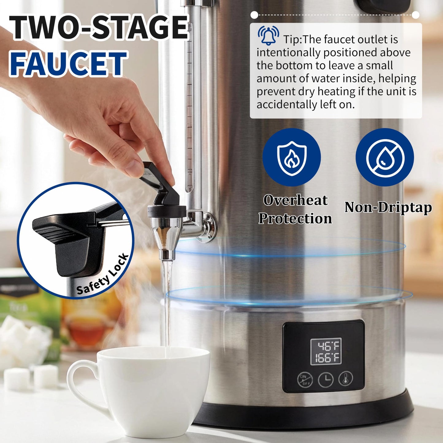 GKFF Hot Water Dispenser, 7L(30 Cups) Hot Water Boiler Urn, 304 Stainless Steel Electric Water Boiler, Digital Temperature Control, Keep Warm, Boil-Dry Protection, for Tea, Coffee & Baby Formula