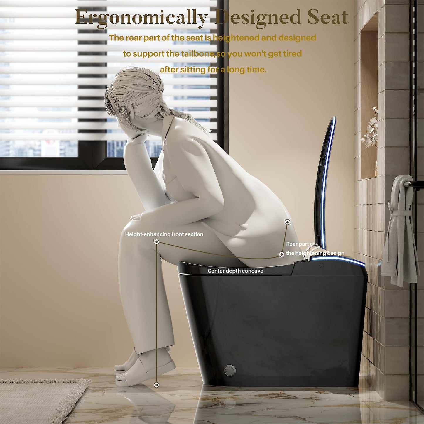 WinZo Smart toilet with bidet built in, Heated Seat,Female Cleaning, Warm Water & Dry Function, Modern Tankless Toilets, ADA Comfort Height Toilet, LED Display, Foot Sensor, 1.28GPF, 1000g MAP Flush