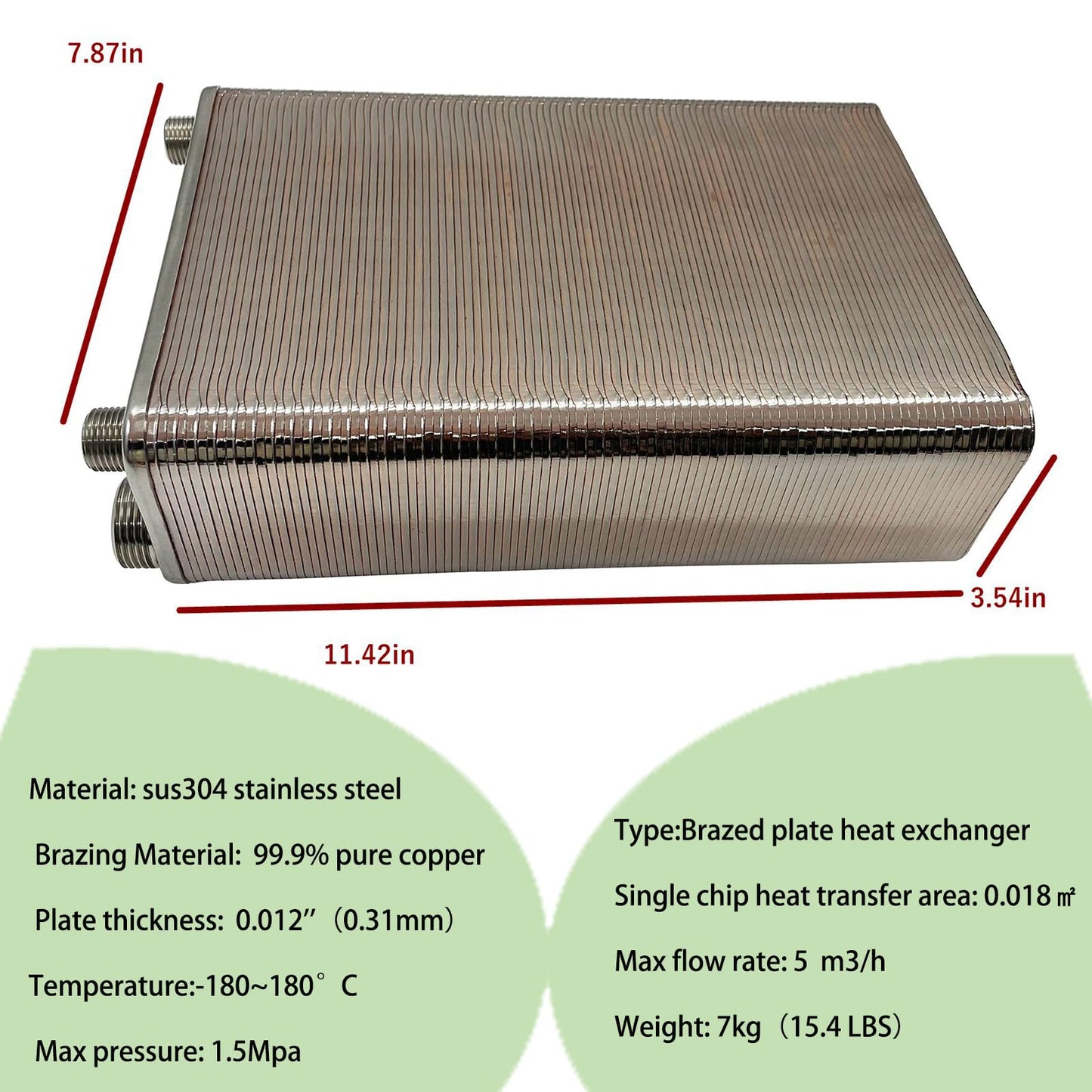 INTBUYING 100 Plate Heat Exchanger Water to Water Brazed Plate Heat Exchanger SUS304 Stainless Steel Heat Exchanger for Water Heating Floor Heating