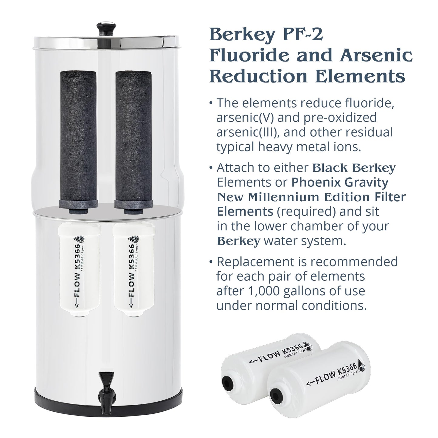 Berkey Authentic Berkey PF-2 Fluoride and Arsenic Reduction Elements (Set of 2 Elements)
