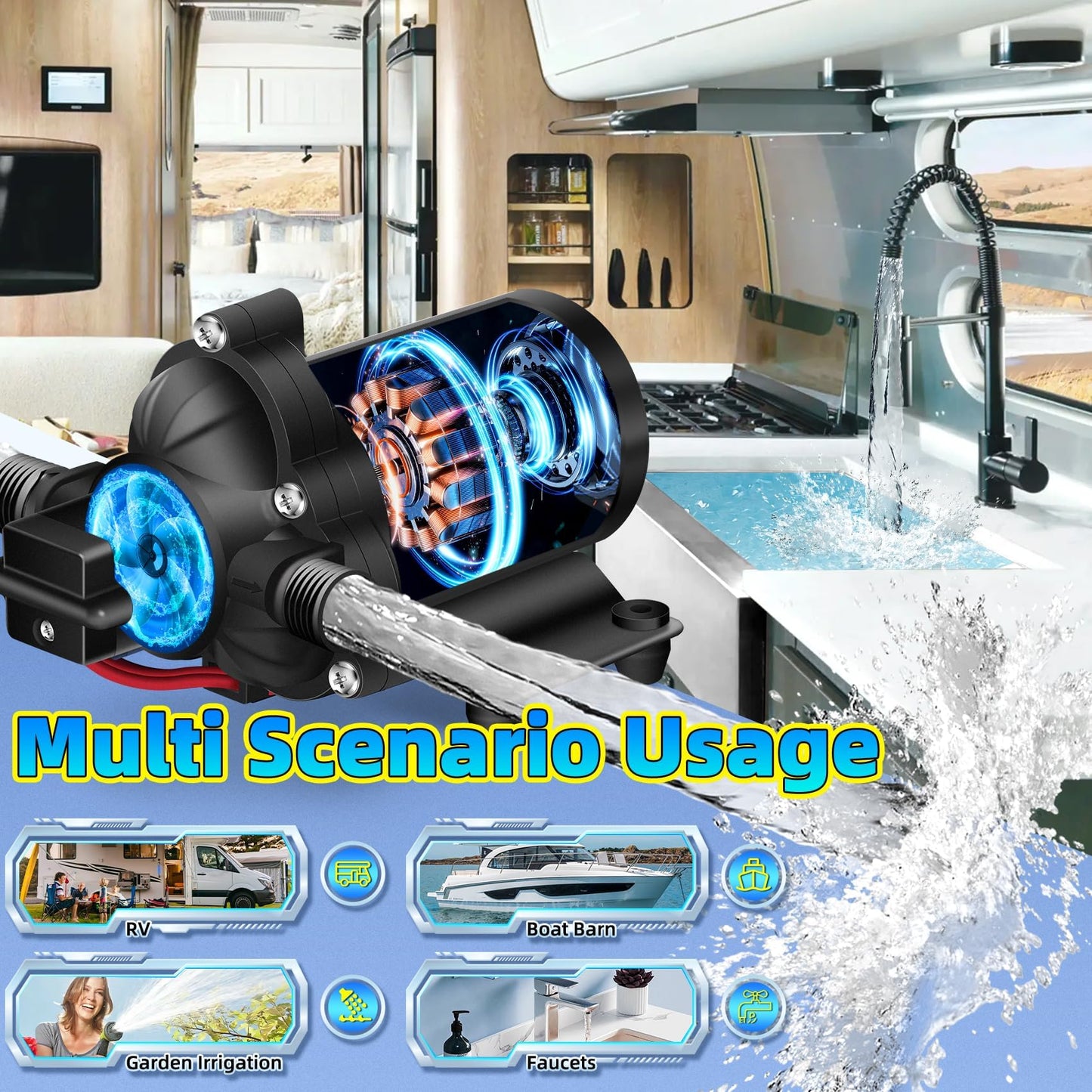 RV Water Pump Replace for 4048-153-E75 ，12V 4 GPM, 55 PSI, 10 Amps Automatic Demand Diaphragm Pump,Compatible with RV Caravan Marine Yacht