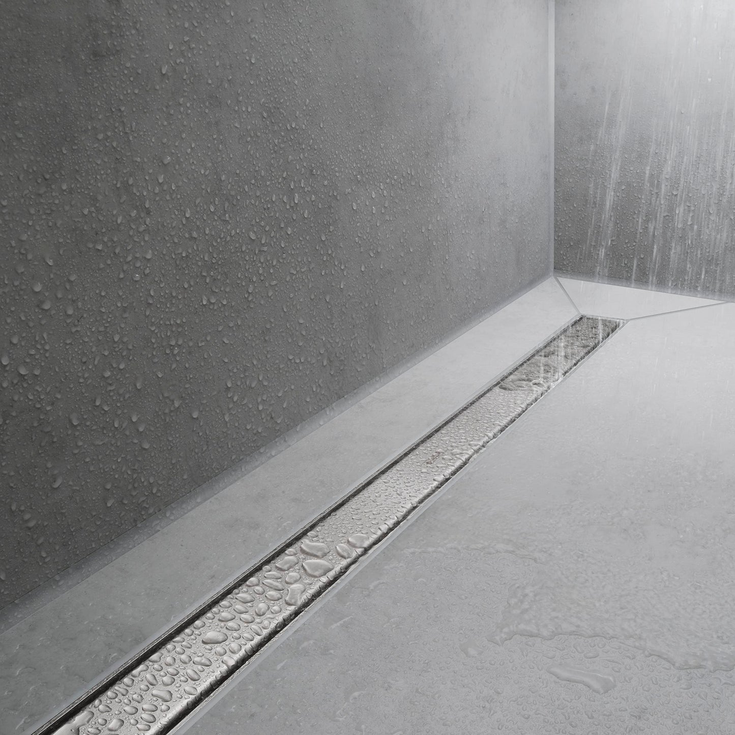 hansgrohe RainDrain Match Linear Tileable Shower Drain for 31 1/2" Rough with Height Adjustable Frame in Brushed Stainless Steel, Stainless Steel Rectangle Shower Floor Drain