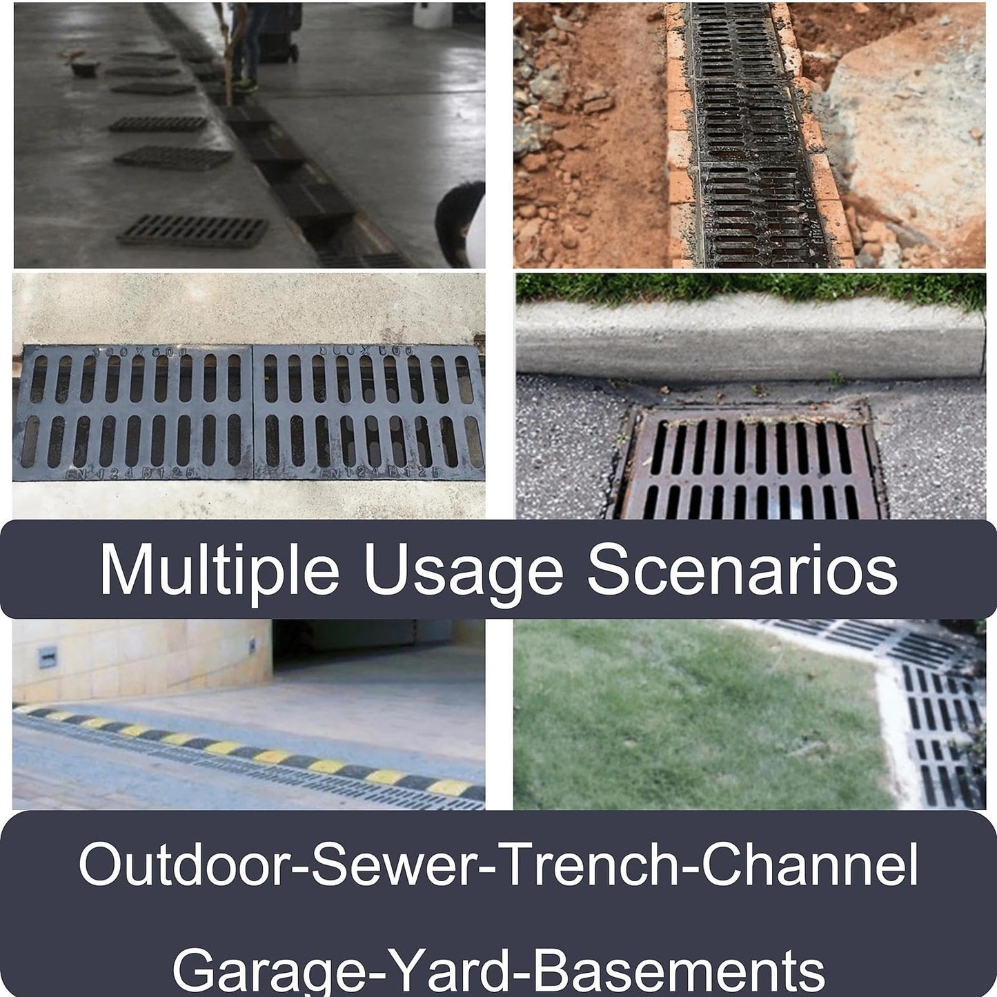 MASSLUNT Cast Iron Drain Grate, 28x28 Outdoor Drain Cover, B Class Sewer Grate, Durable Heavy Duty Channel Grate, Black Square Drainage Grate for Driveway, Concrete, Yard, Garage (27.6x27.6)