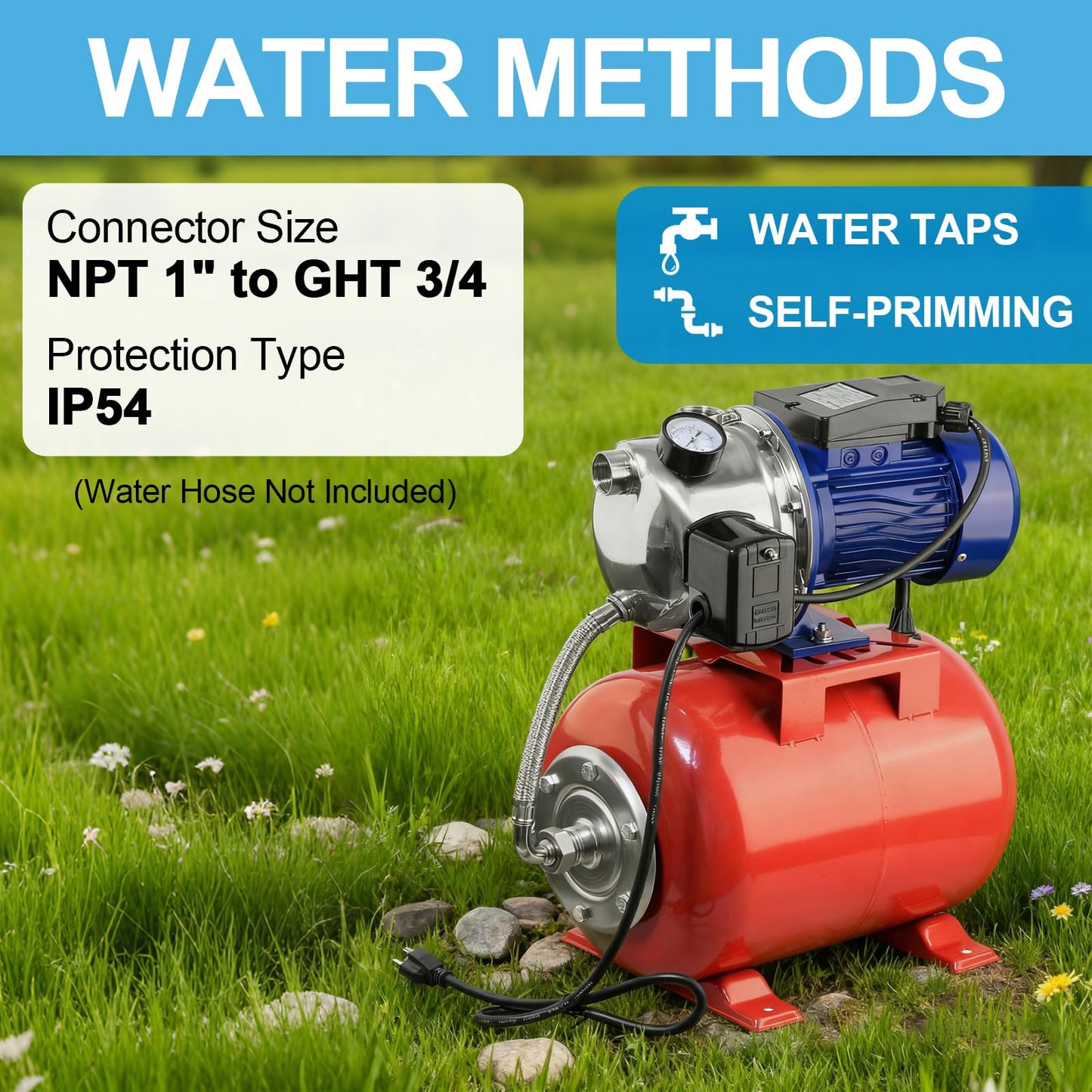 Rioflybee 1.5 HP Shallow Well Pump with Pressure Tank, 1320 GPH 115V Water Transfer Household Draining Irrigation Pumps, Automatic Water Booster Jet Pump Garden Pump for Home Garden Lawn Farm