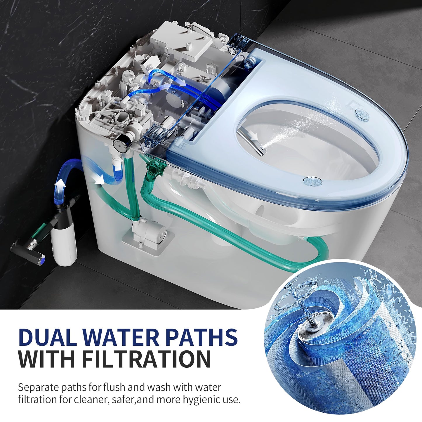 DeerValley Luxury Smart Toilet with Bidet Built in Bubble Wash, Auto Open/Close Lid Water Filter Instant Heated Seat Dryer, Soft-Close Modern Japanese One-Piece Toilet with Night Light for Bathrooms