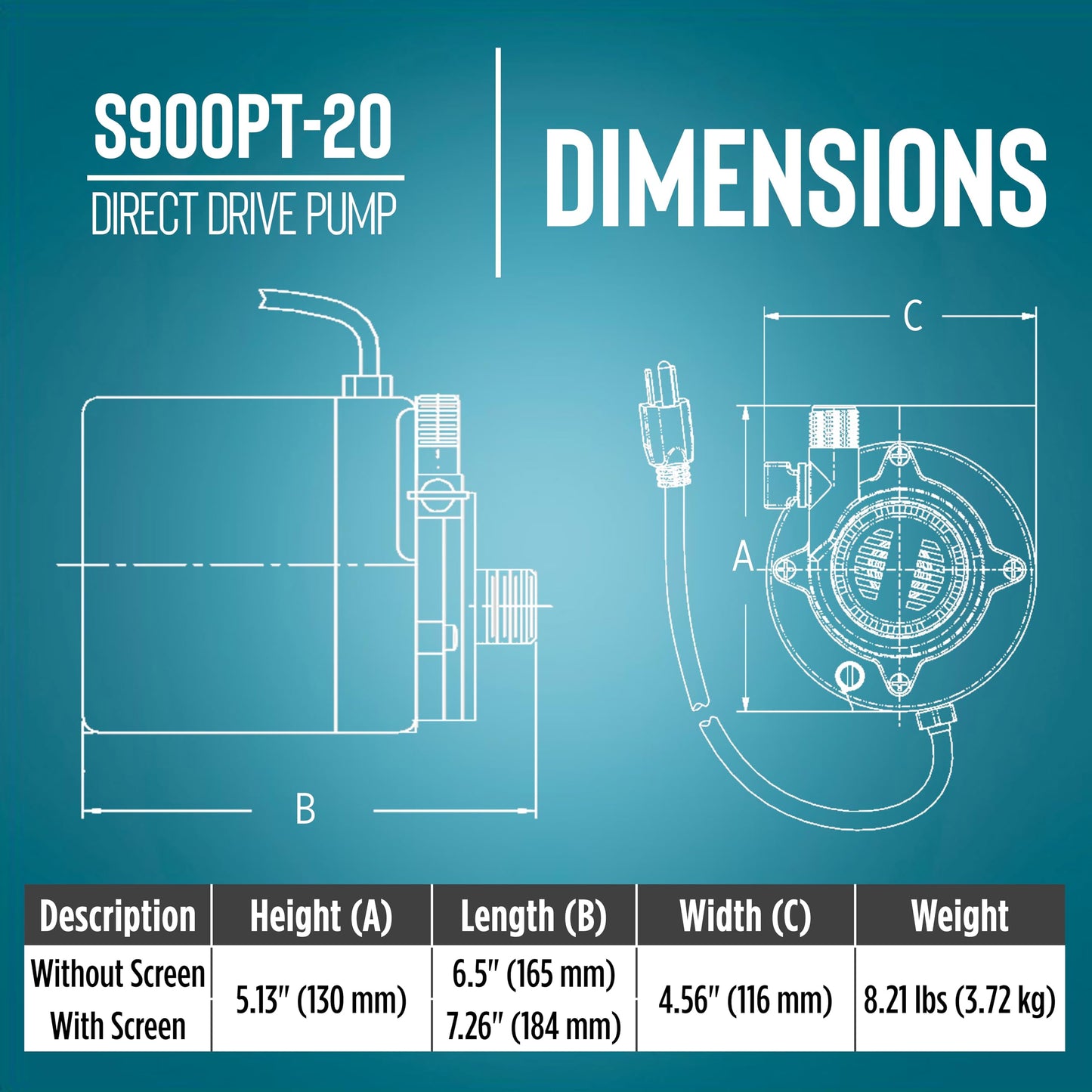 Little Giant S900PT-20 115 Volt, 795 GPH Oil-less Stainless Steel and Bronze Direct Drive Pump for Fresh or Salt Water Ponds or Fountains, Steel, 517100003