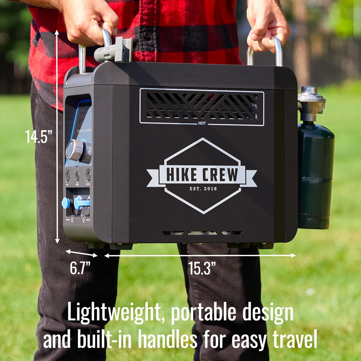 Hike Crew Propane Water Heater & Shower Pump | Rechargeable Portable Outdoor Water System w/Shower Head Attachment for Instant Hot Water While Camping, Hiking, Glamping & Vacationing