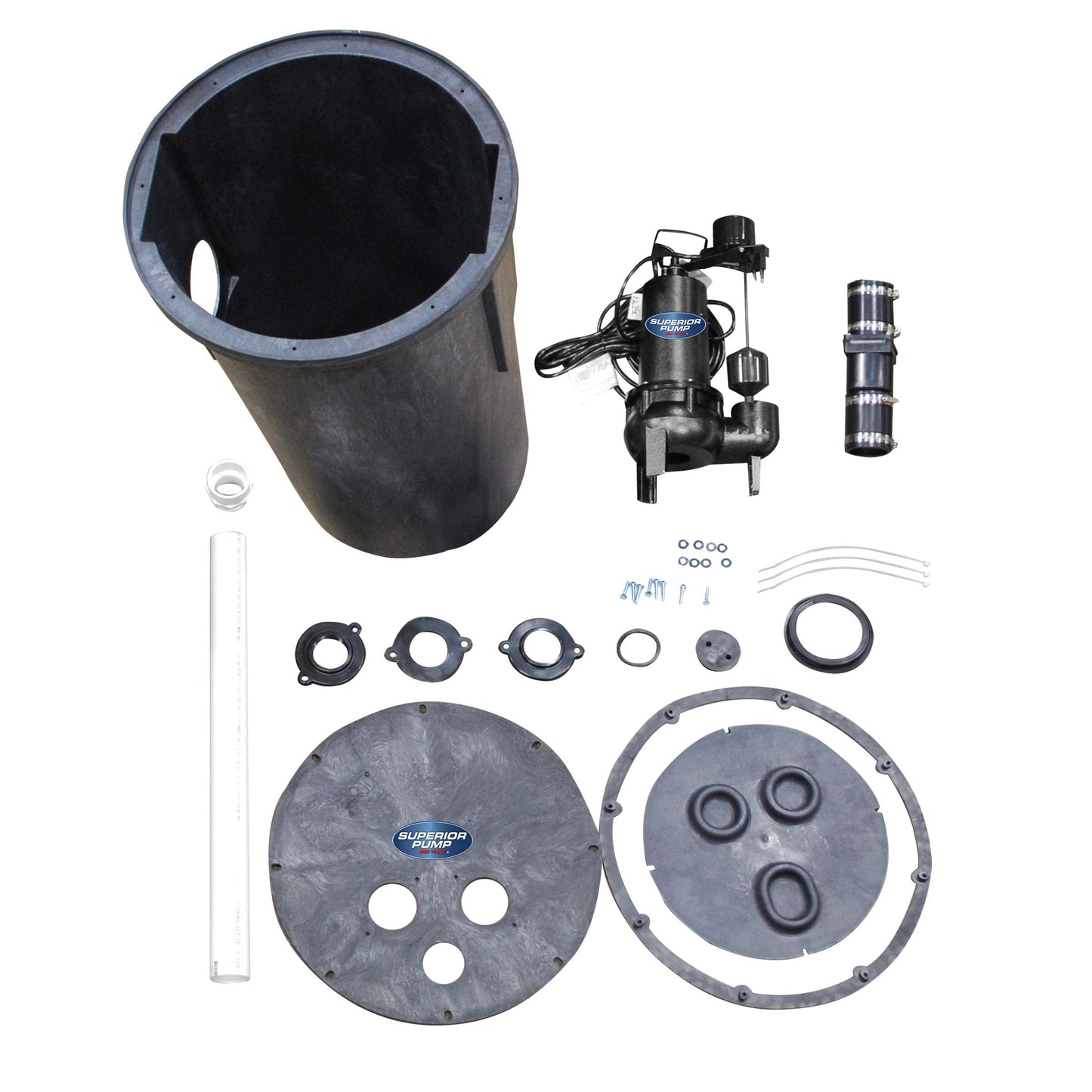 Superior Pump 93020 1/2 HP 2" Cast Iron Sewage Pump System with Vertical Float Switch , Black
