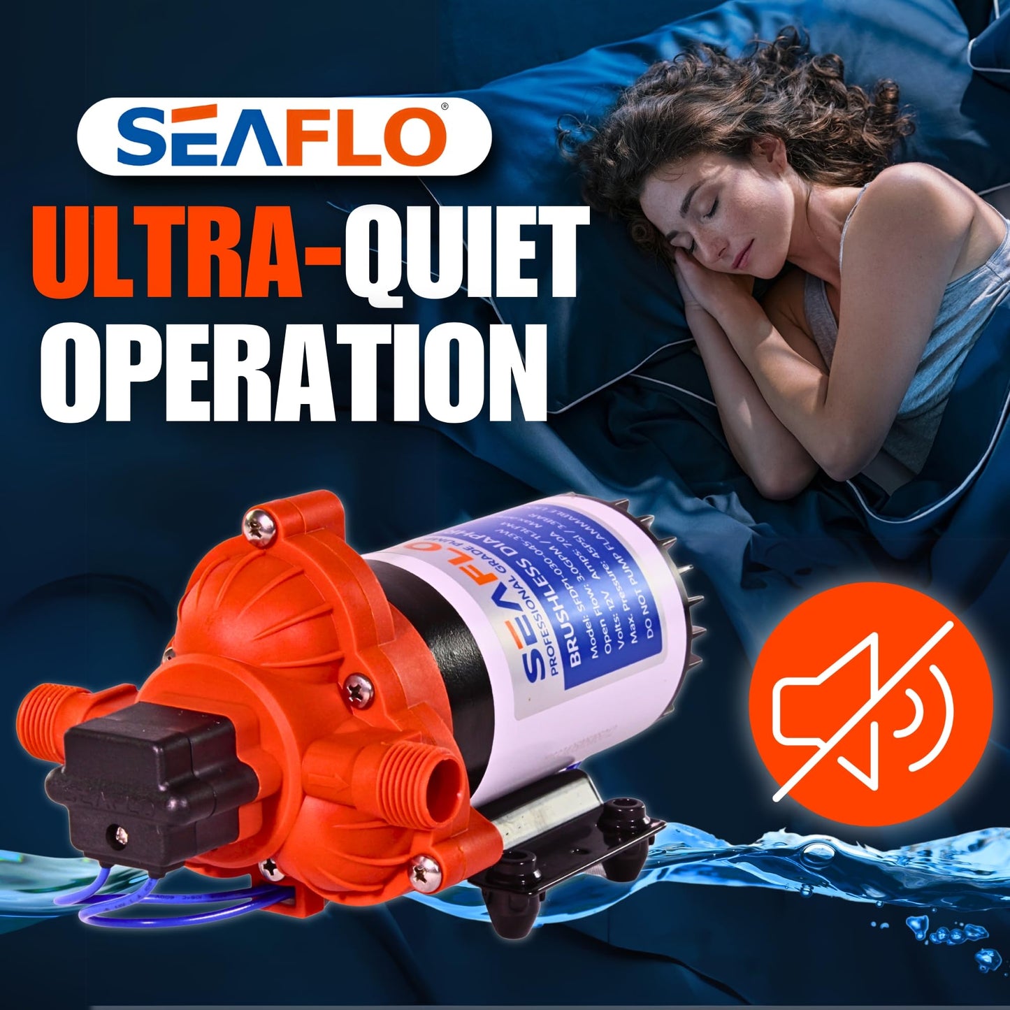 SEAFLO 33W Series 12V DC Brushless Automatic Demand Diaphragm Water Pressure Pump, 3.0 GPM, 45 PSI, Ultra Quiet Operation, Self-Priming, Overload Protection, NSF & UL Certified, 4 Year Warranty