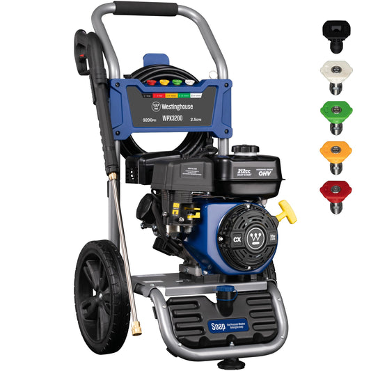 Westinghouse WPX3200 Gas Pressure Washer, 3200 PSI and 2.5 GPM, Onboard Soap Tank, Spray Gun and Wand, 5 Nozzle Set, for Cars/Fences/Driveways/Homes/Patios/Furniture