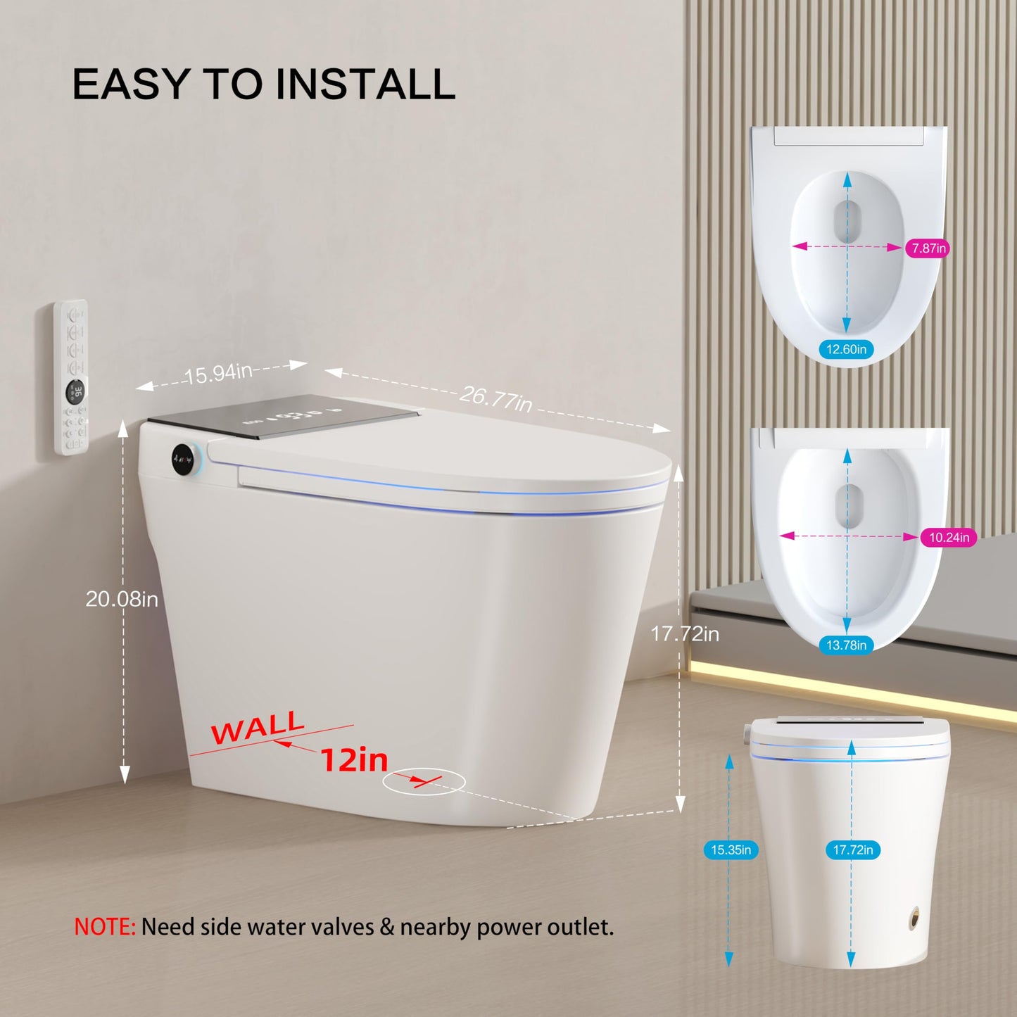 Loniko Smart Toilet with Bidet Built In, Heated Seat & Dual Auto Flush, Foot Sensor, Tankless Modern Elongated Electric Toilet with Warm Water Wash, Air Dryer, LED Display & 1000g MaP Flush, 1.28 GPF