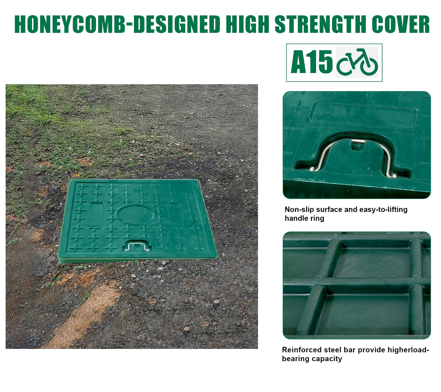 Natotela 24x16x16in Underground Splice Boxes W/Solid Handle Inspection Cover Deep Enclosure Plastic Precast Pull Distribution Pit Access Electrical Junction Boxes Drillable Tapered Wiring Cable Box