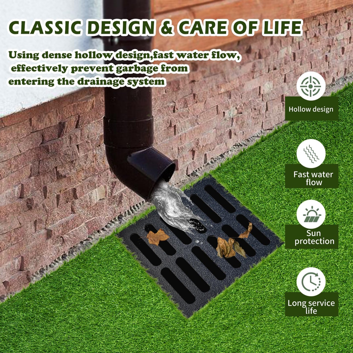 Cast Iron Drain Grate, 29.5in*17.7in Outdoor Drain Cover, B125 Class Ductile Iron Channel Drainage Grates, Heavy Duty Sewer Grate,Black Rectangle Drain Grate for Yard,Driveway,Concrete Floor.