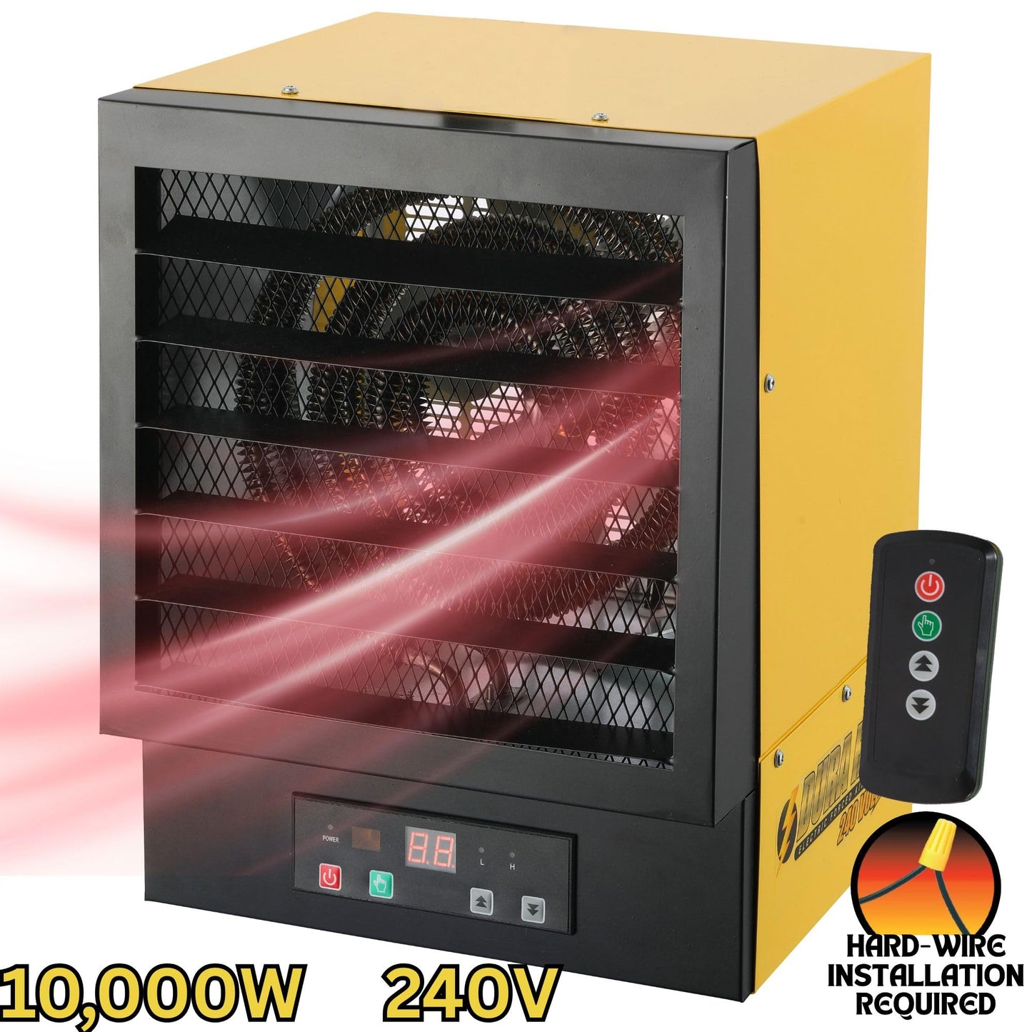 Dura Heat 240 Volt Hard-Wired Ceiling Mount Electric Garage Space Heater with Remote, 10,000 Watt, ECO System, Overheat Protection - Ideal for Garage & Workshop