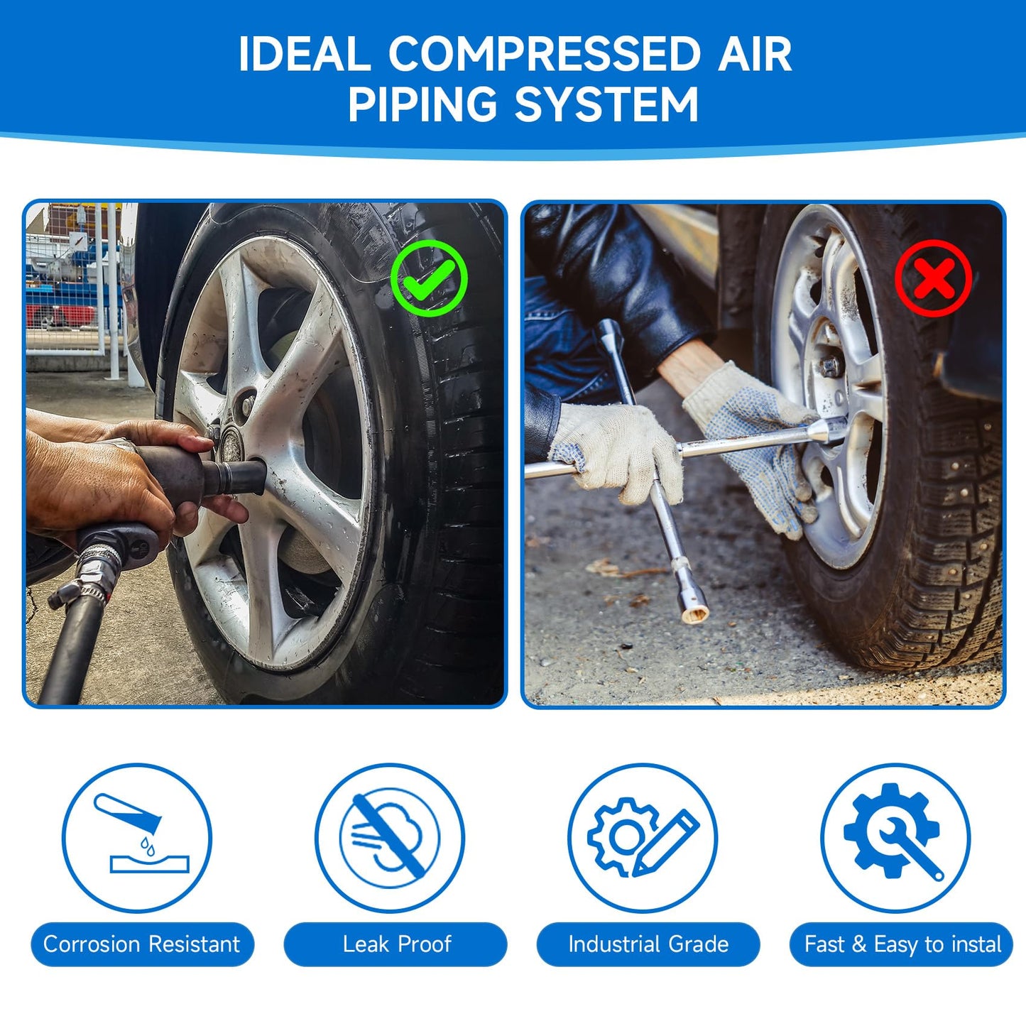 3/4"×100&200&300ft Compressed Air Line Kit for Shop/Garage, Hdpe-Aluminum Rapid Air System Includes Right Angle Fittings and Tee Fittings, Compressed Air Piping System Leak Proof&Easy to Install