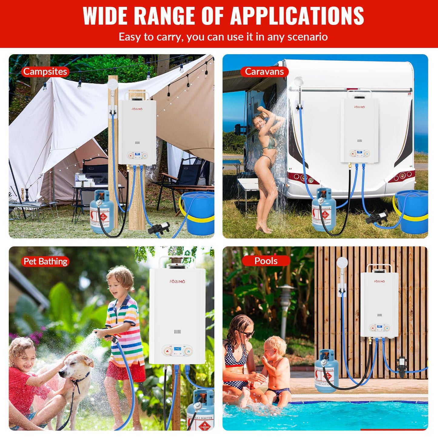 Tankless Water Heater Propane,3.18GPM 12L Outdoor Portable water heater,with 2 GPM Water Pump, with Digital Display Multi-Protection for Camping Trips