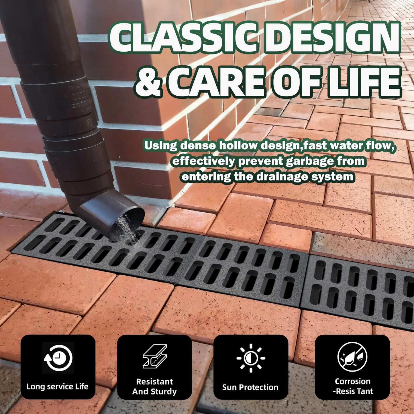 Cast Iron Drain Grate, 28 * 28in Outdoor Drain Cover, Heavy Duty B125 Class Channel Grate, Black Square Drainage Grate, Metal Sewer Grate for Concrete Floor, Yard, Driveway & Garage.