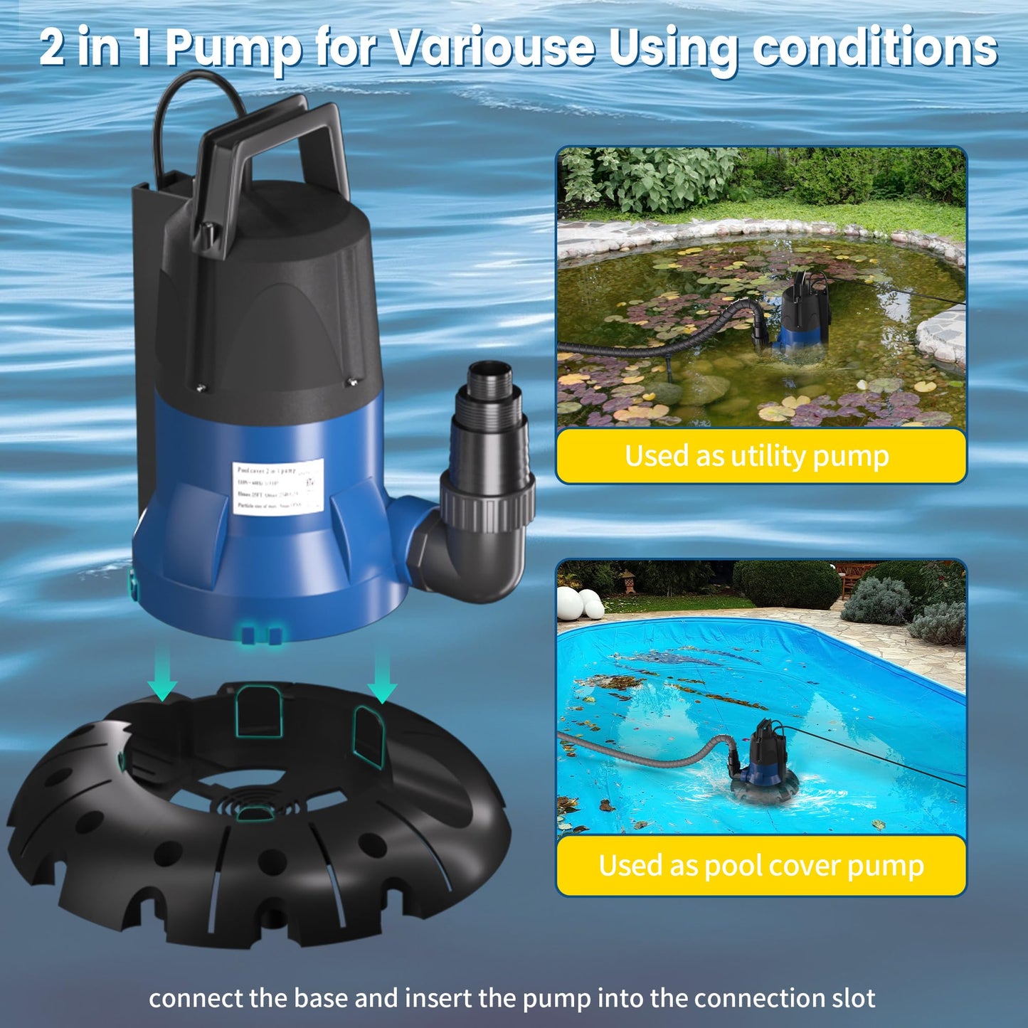 Cofiyard 1/2 HP Automatic Pool Cover Pump, 3148 GPH Submersible Water Pump for Pool Draining, Manual/Auto Pump with Adjustable Sensor for Above/In-Ground Pools, Hot Tubs, Basement Flooding, 25ft Cord
