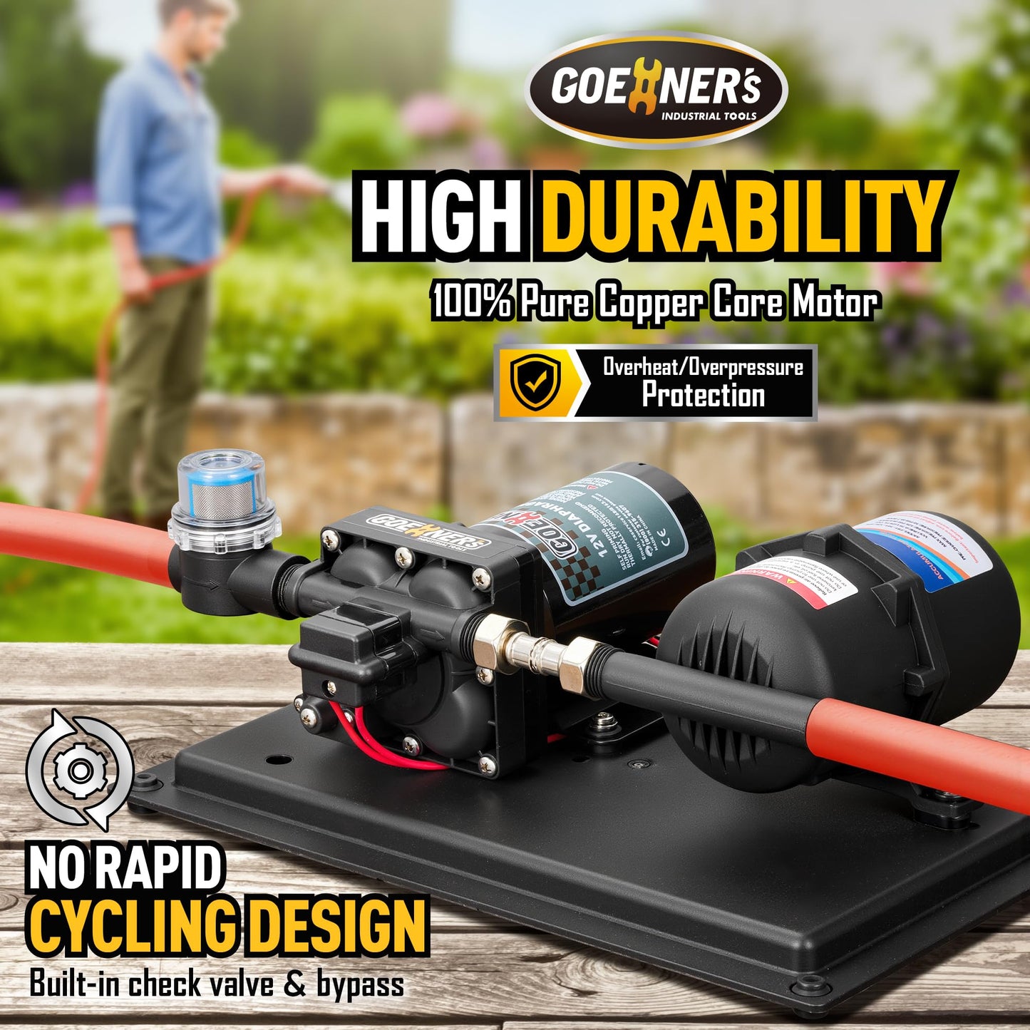 [Upgraded Version] RV Fresh Water Pump with 0.75L 125PSI Pre-Pressurized Accumulator Tank, 12V DC Water Pump, 6GPM 70PSI Self-Priming Diaphragm Pump with Pressure Switch and Strainer